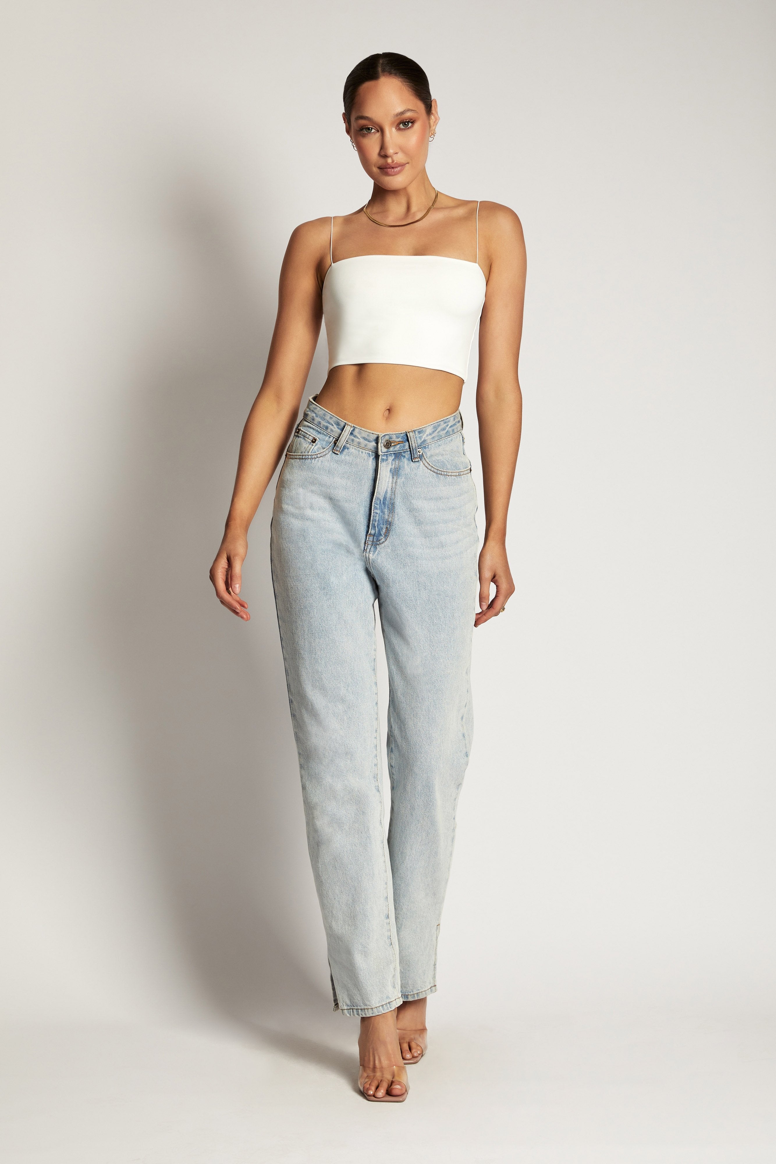 MESHKI Yvonne Cami Crop Top - White