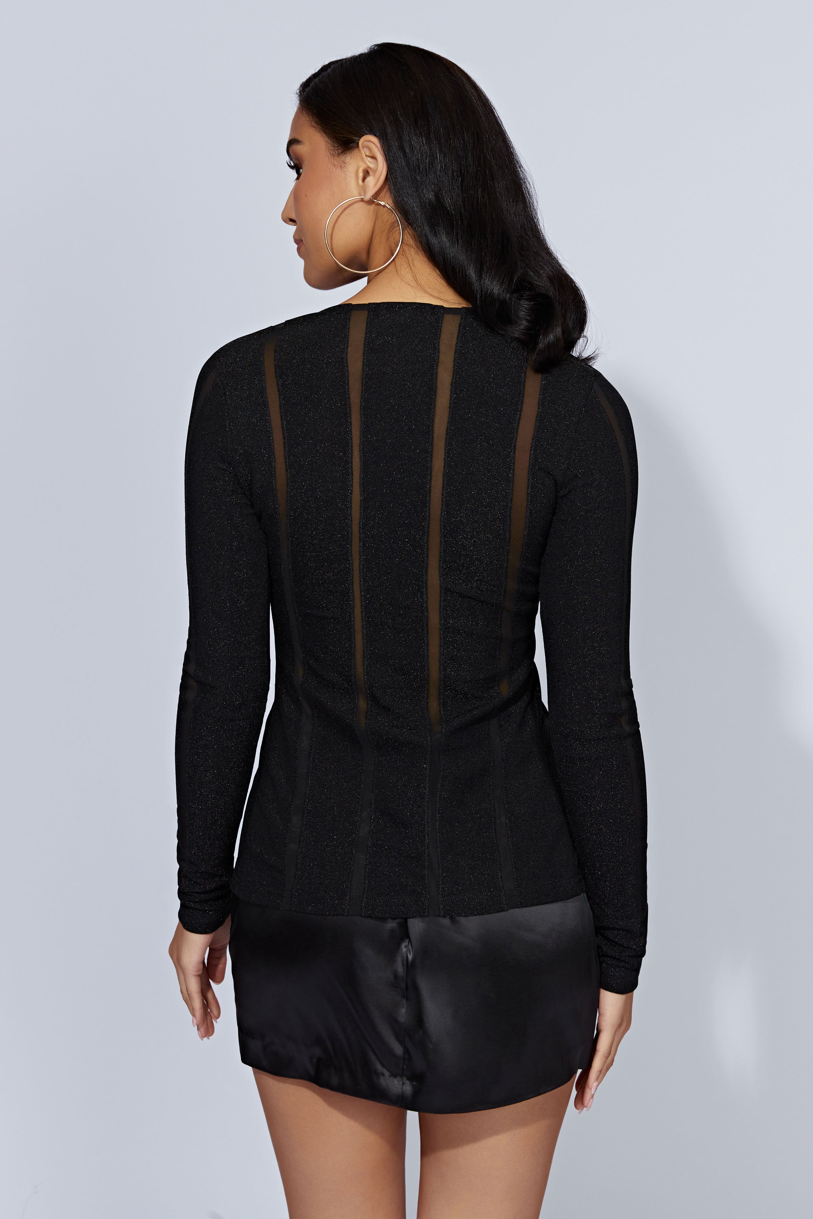 MESHKI Lourdes Panelled Long Sleeve Cardigan - Black