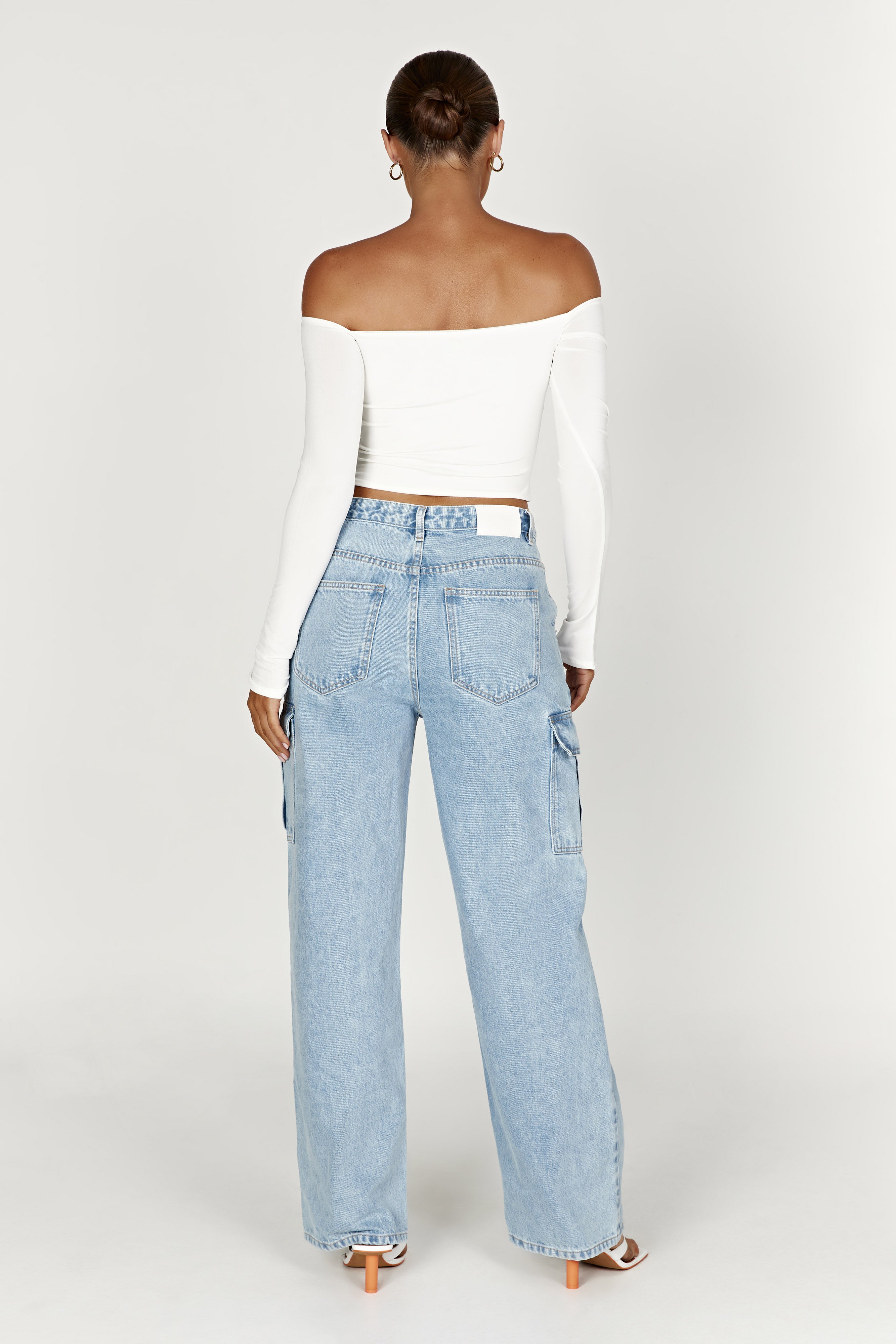 MESHKI Ceri Off Shoulder Long Sleeve Top - White