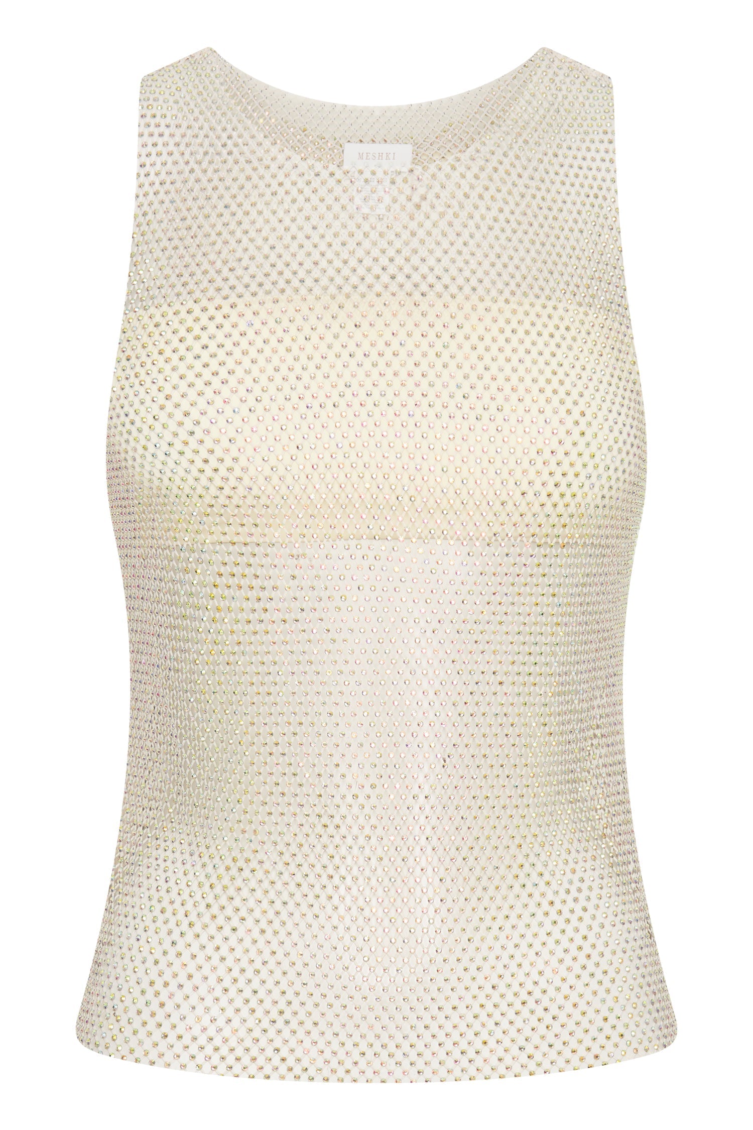 Emerson Diamante Mesh Tank Top - Cream - myromanceshops