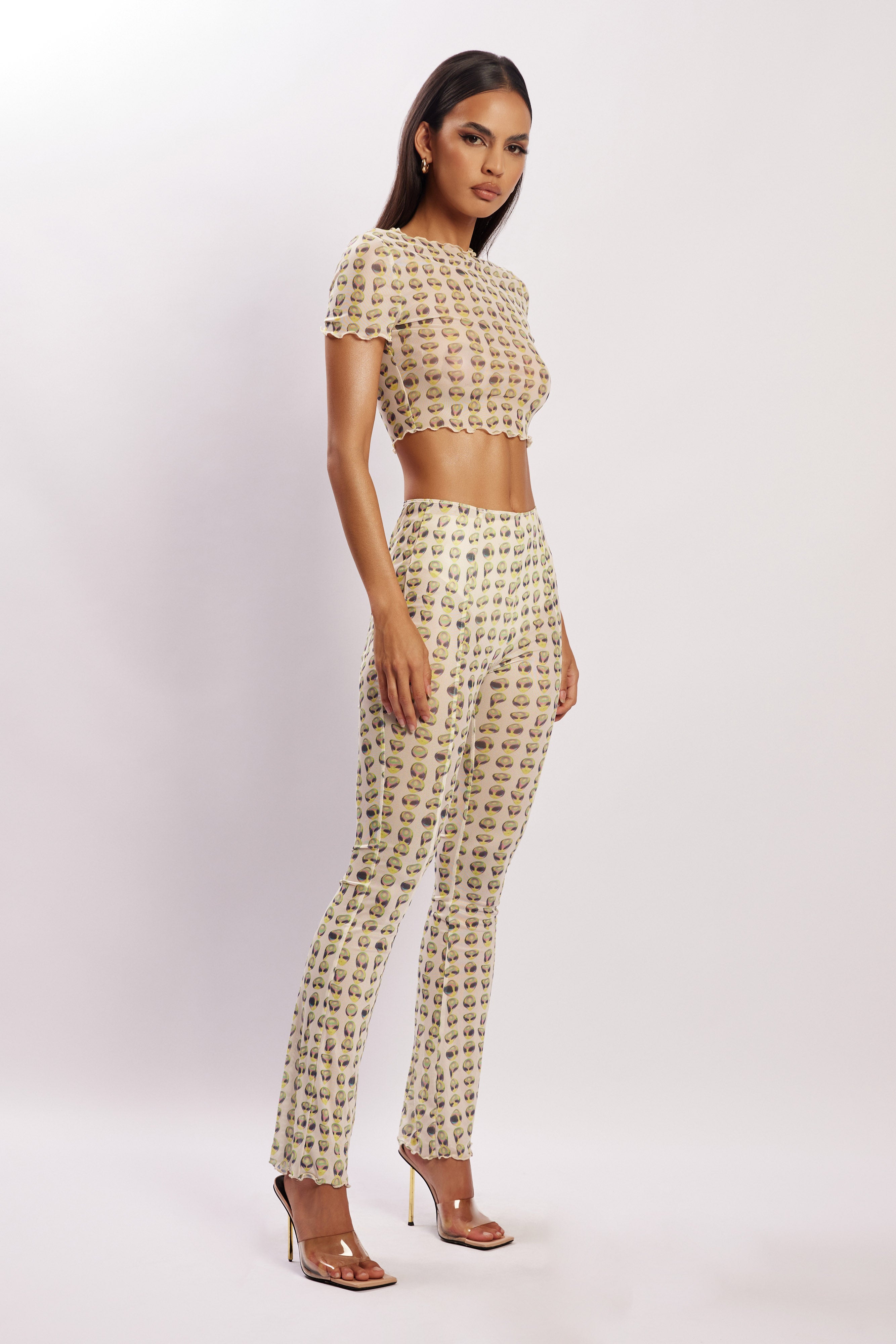 MESHKI Nora Mesh Crop T-Shirt - Alien Print