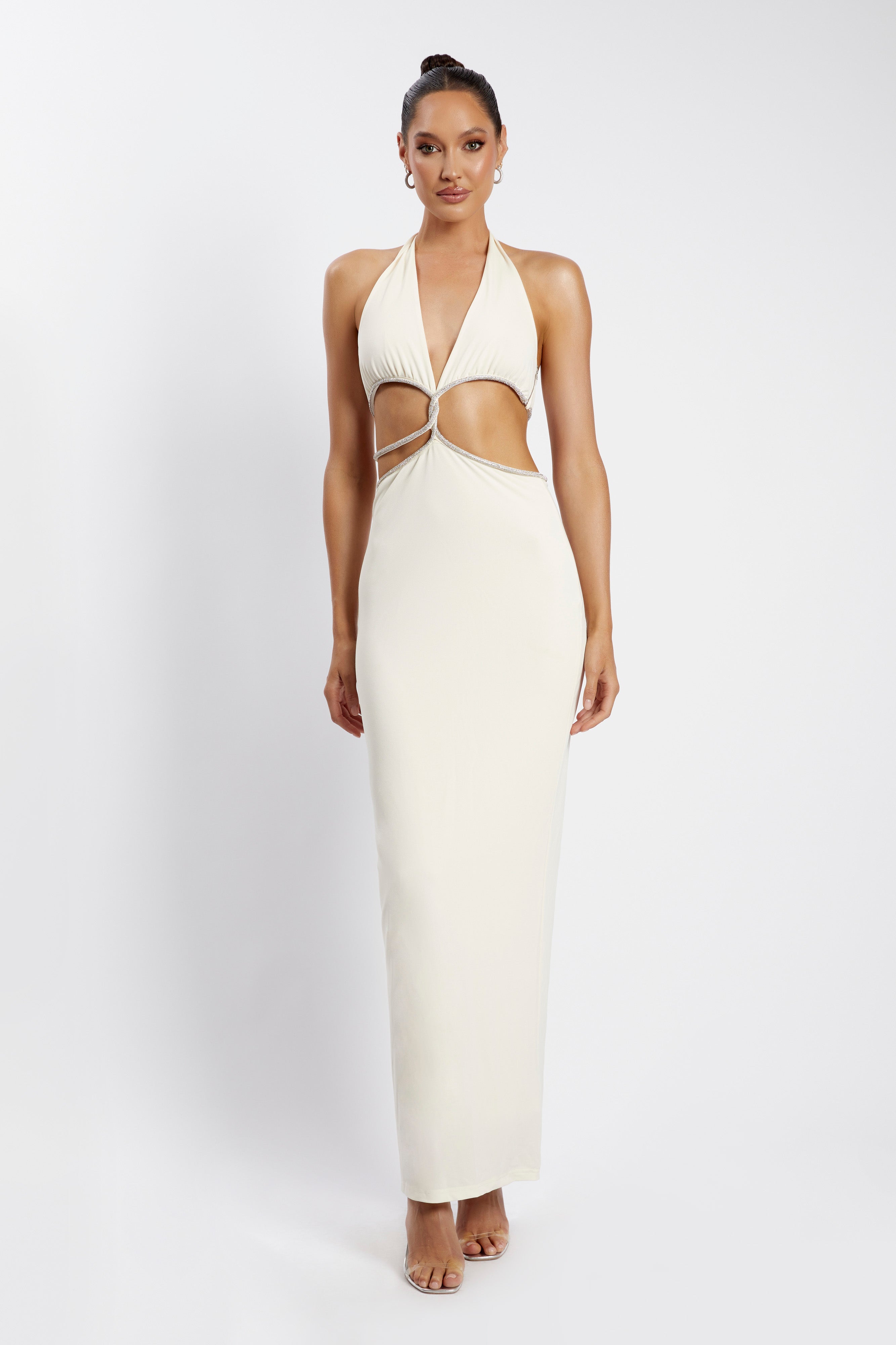 MESHKI Nicha Diamante Cut Out Maxi Dress - Bone