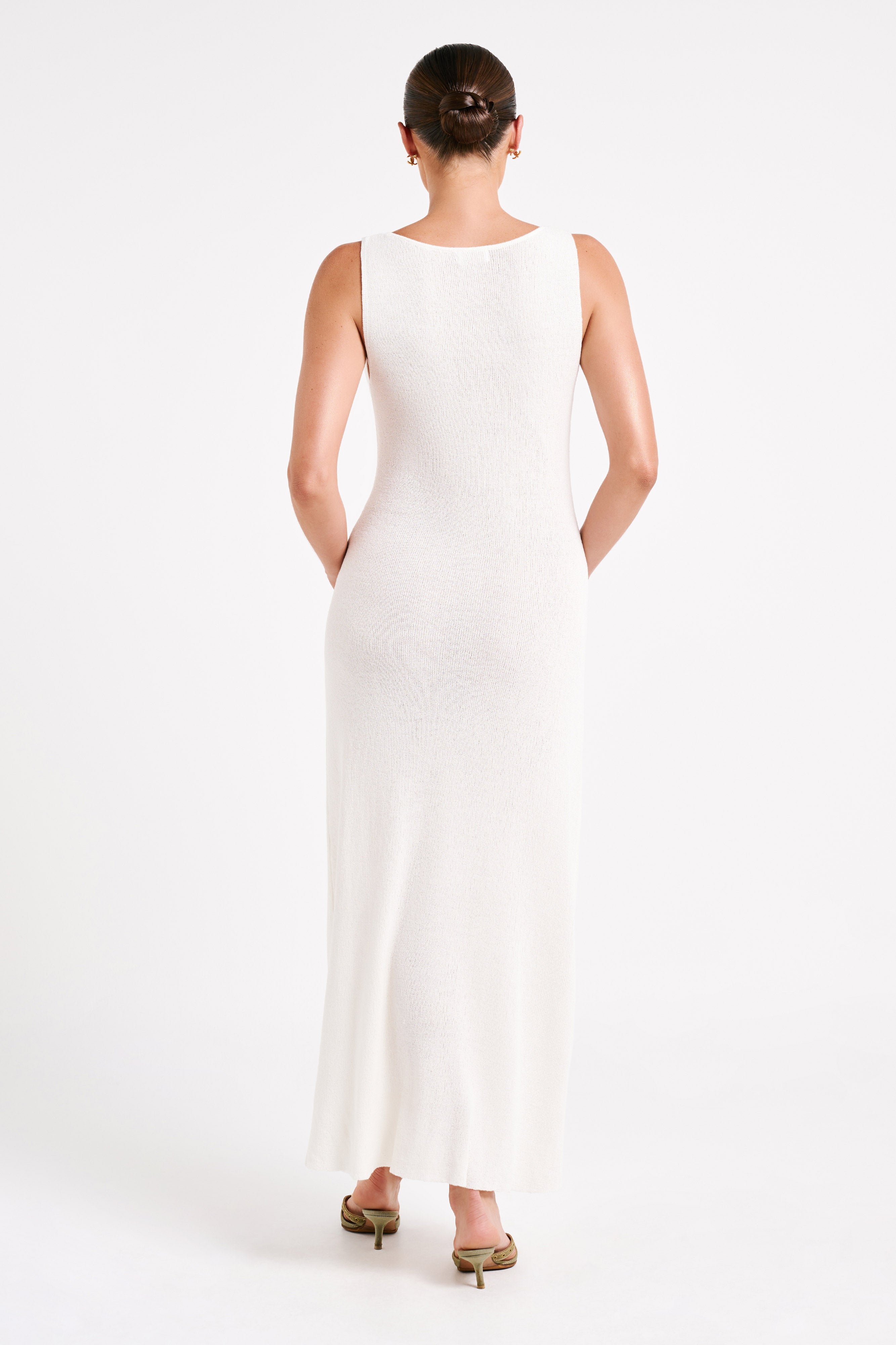 MESHKI Antonia Buttoned Knit Maxi Dress - White