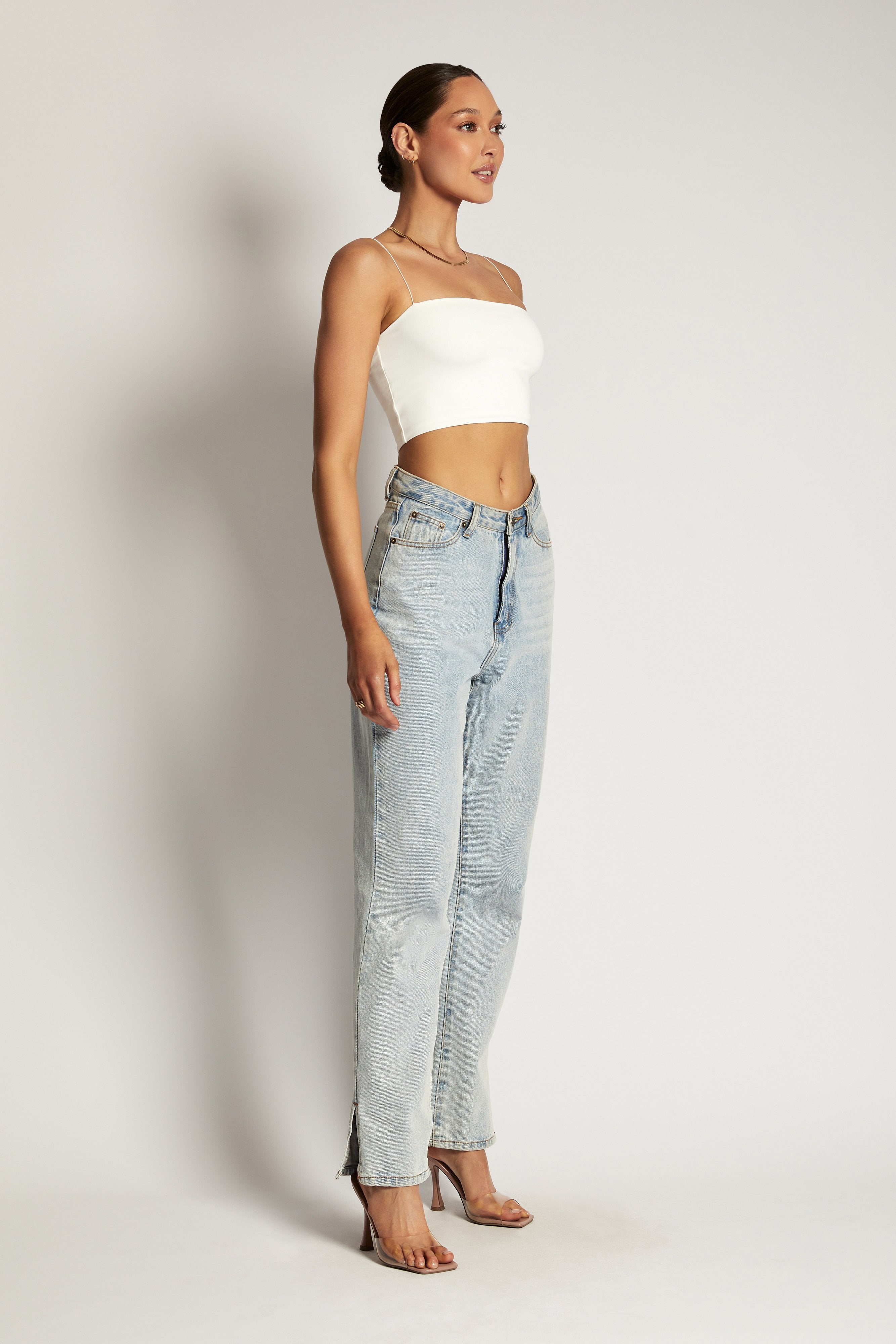 MESHKI Yvonne Cami Crop Top - White