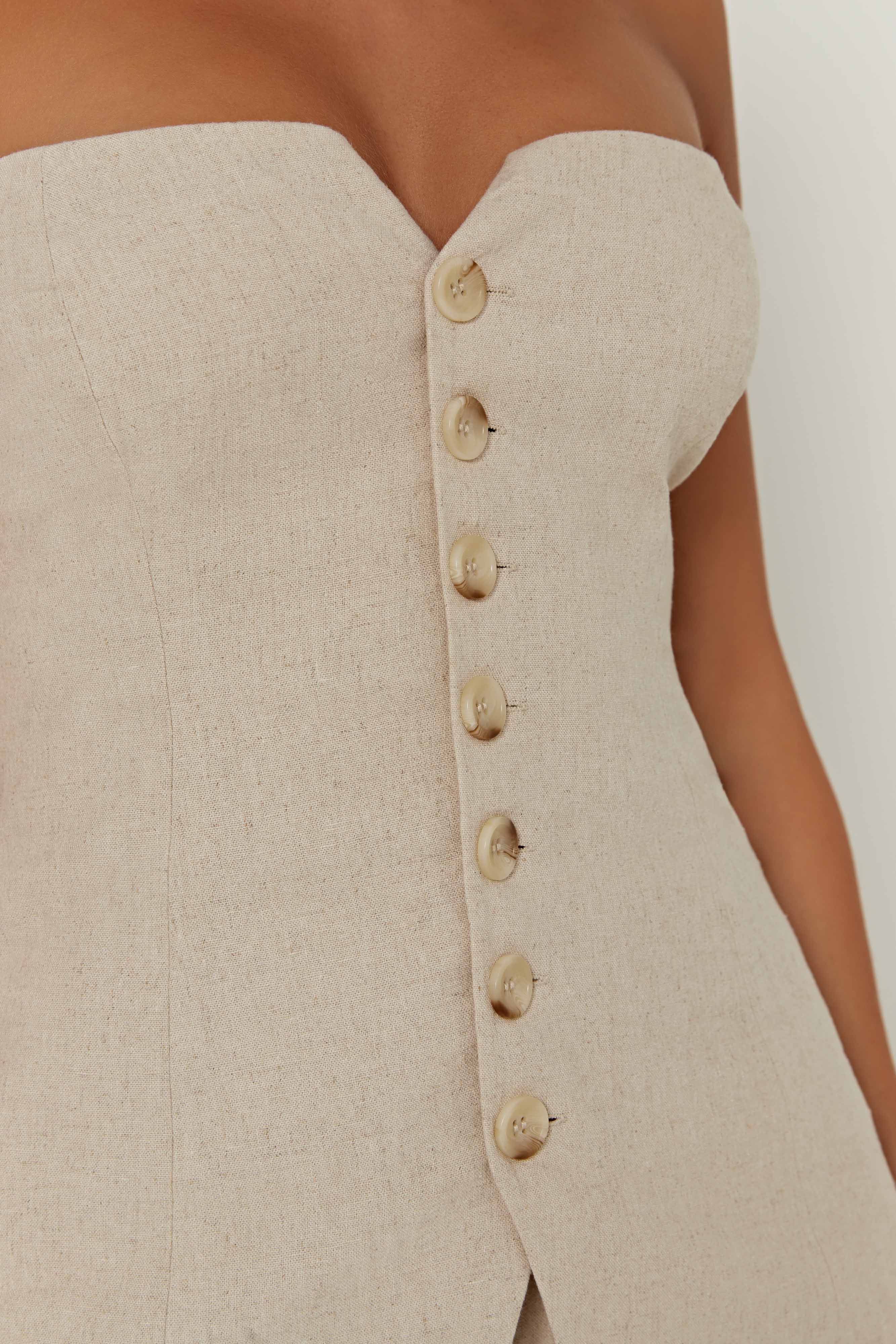 MESHKI Innis Linen Longline Strapless Top - Natural