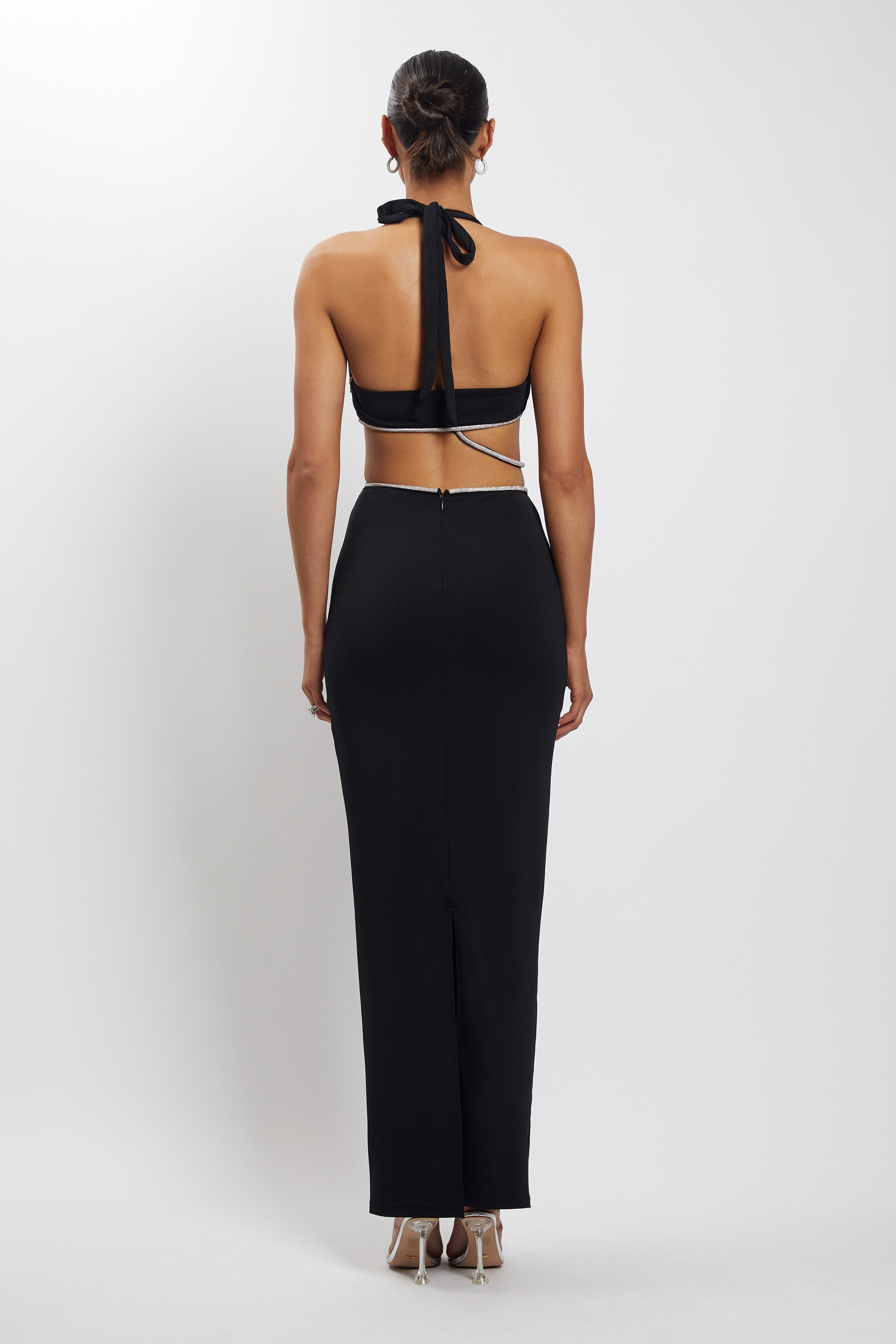 MESHKI Nicha Diamante Cut Out Maxi Dress - Black