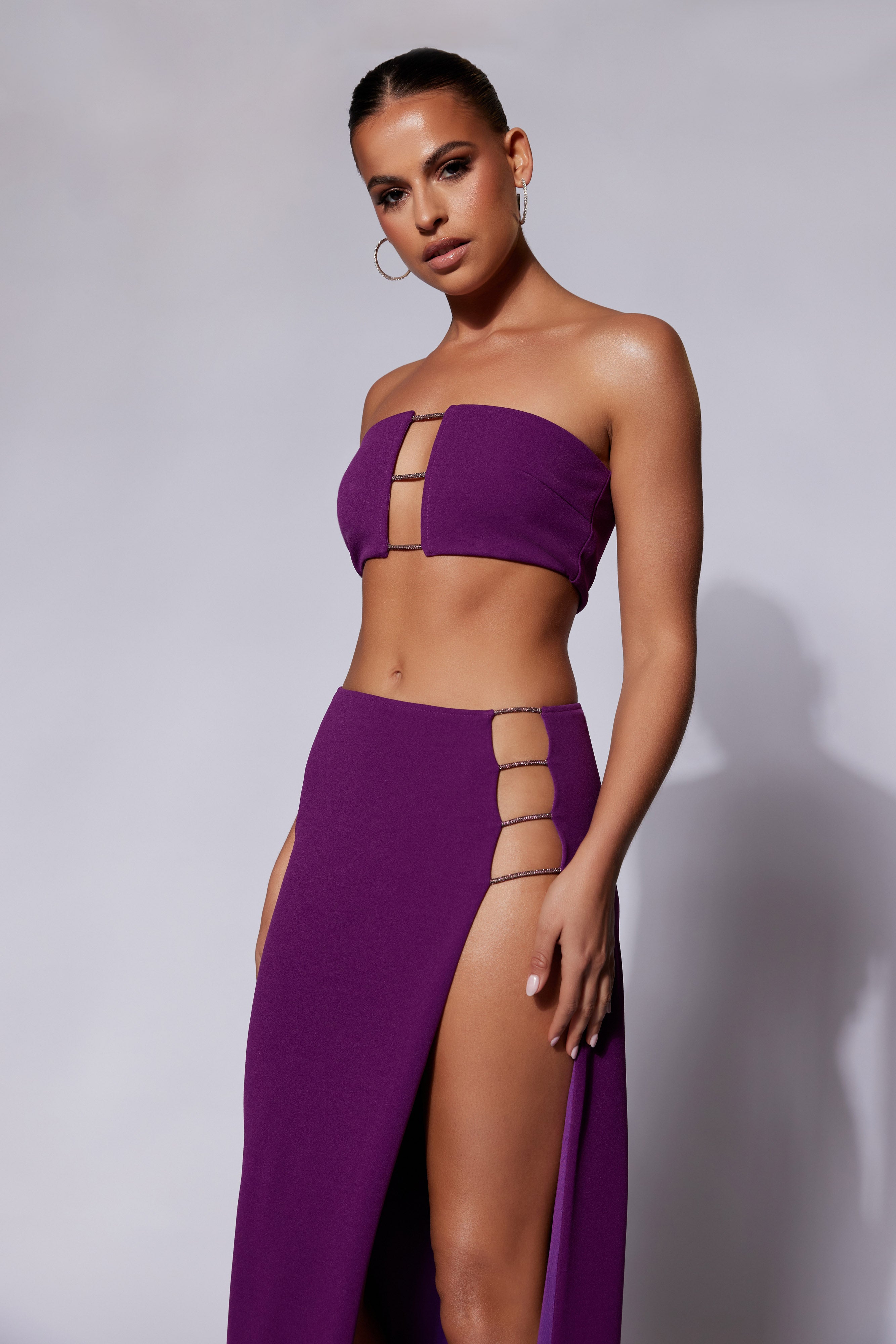 MESHKI Anastasia Diamante Rope Bandeau - Grape