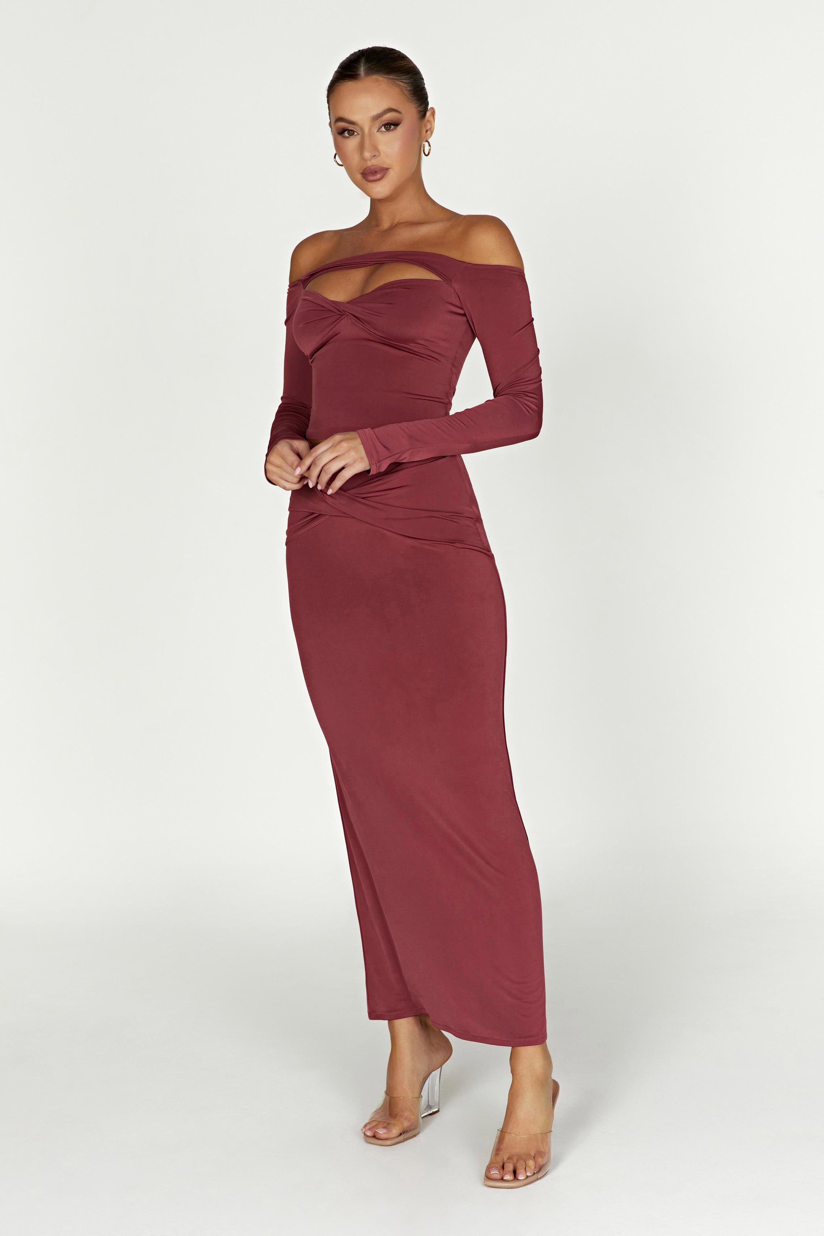 MESHKI Ceri Off Shoulder Long Sleeve Top - Wine