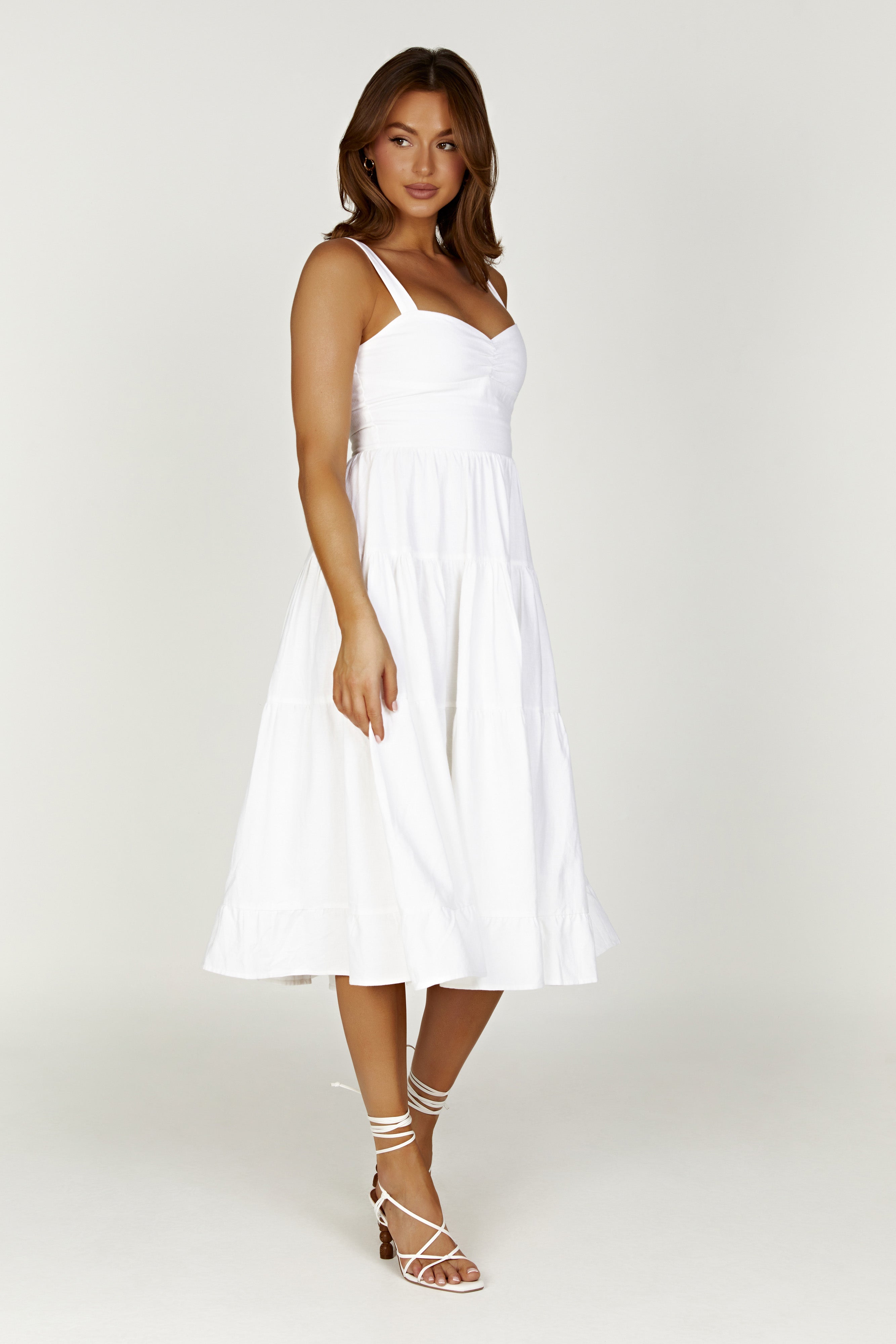 MESHKI Adriana Linen Midi Dress - White