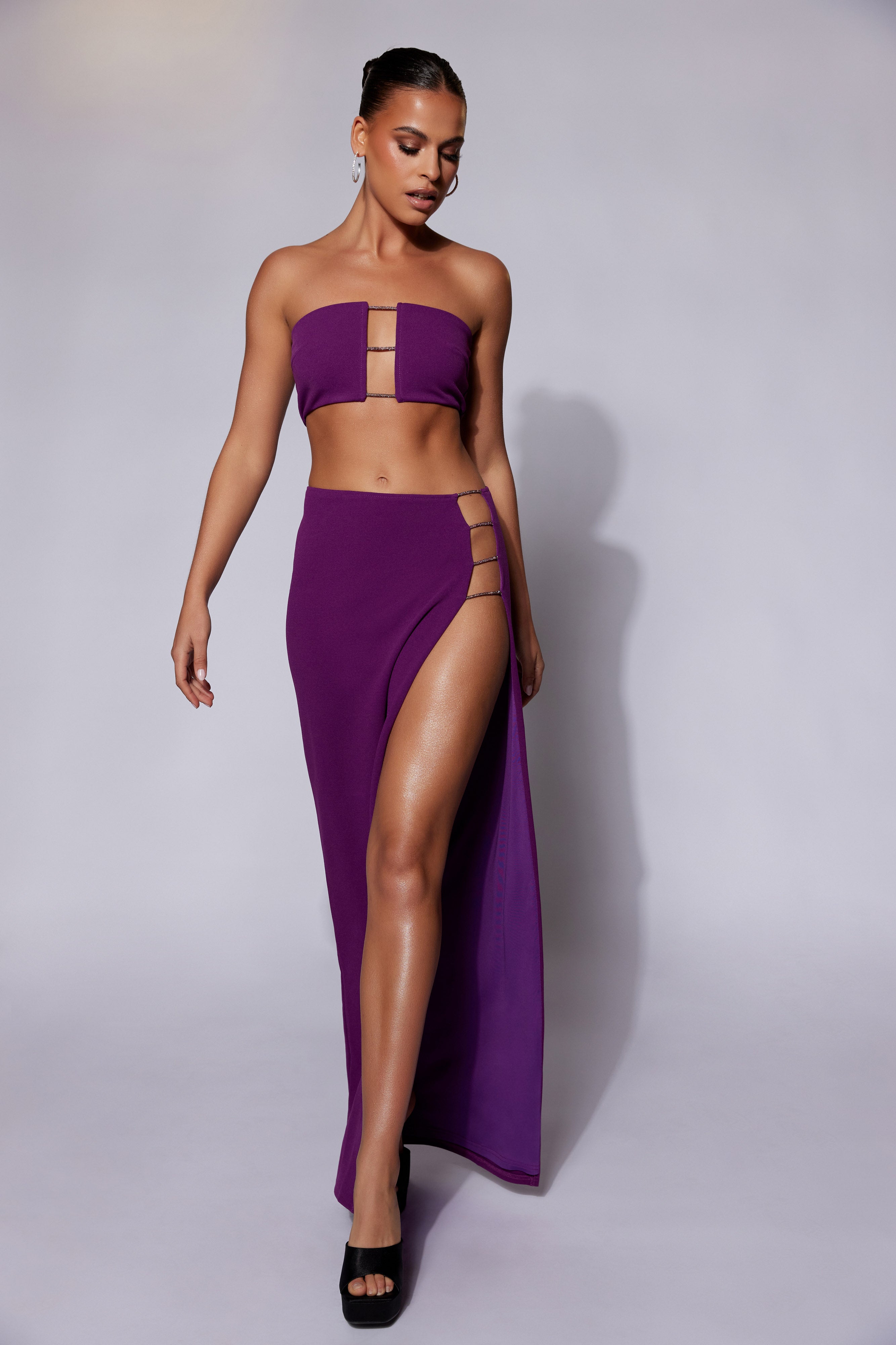 MESHKI Anastasia Diamante Rope Bandeau - Grape