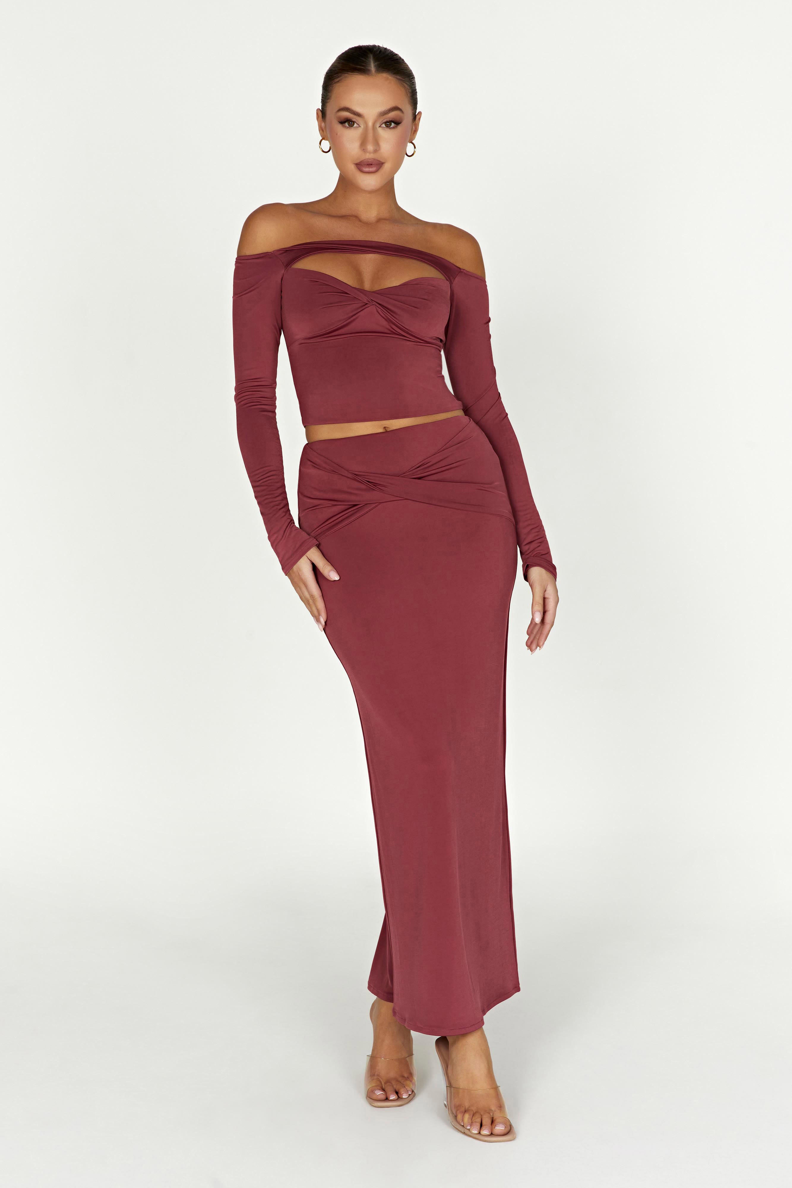MESHKI Ceri Off Shoulder Long Sleeve Top - Wine