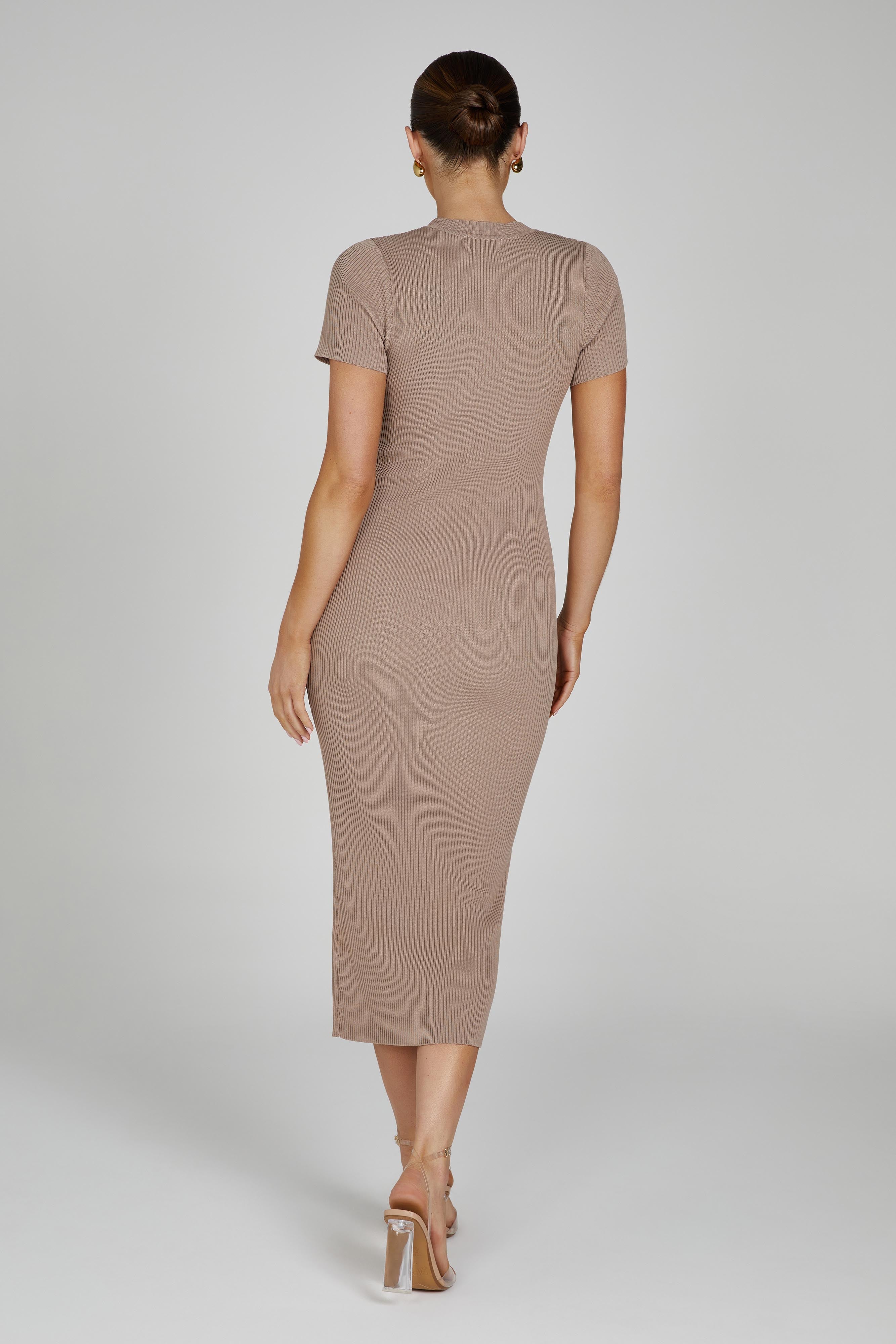 MESHKI Sonia Short Sleeve Knit Midi Dress - Taupe