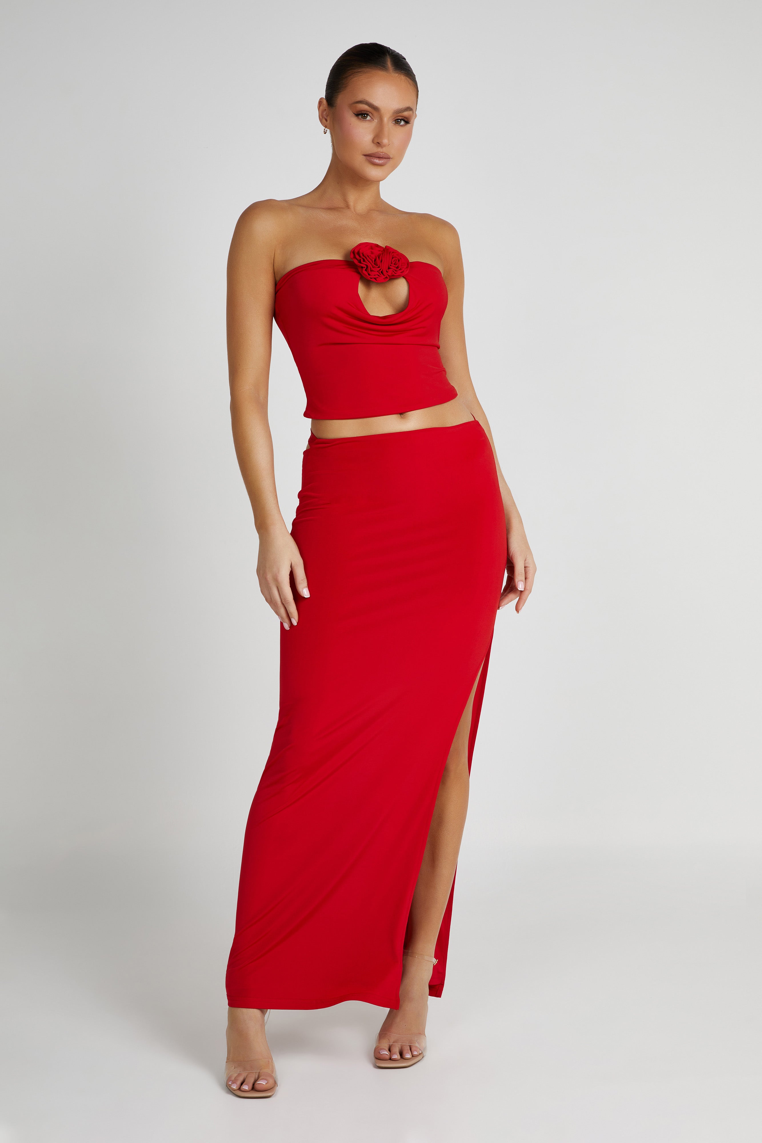 MESHKI Megan Strapless Rose Top - Red
