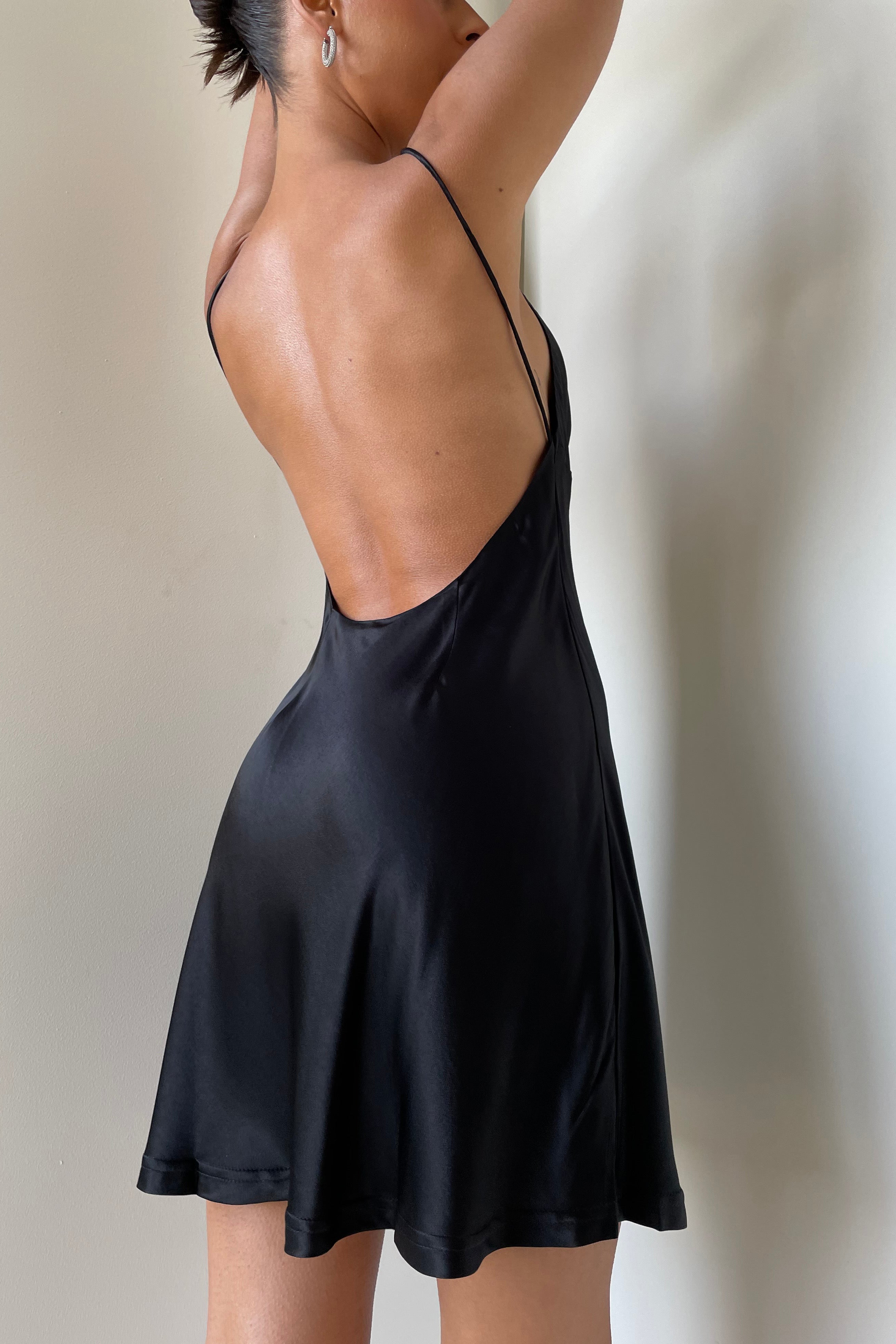 Porter Mini Slip Dress - Black - myromanceshops