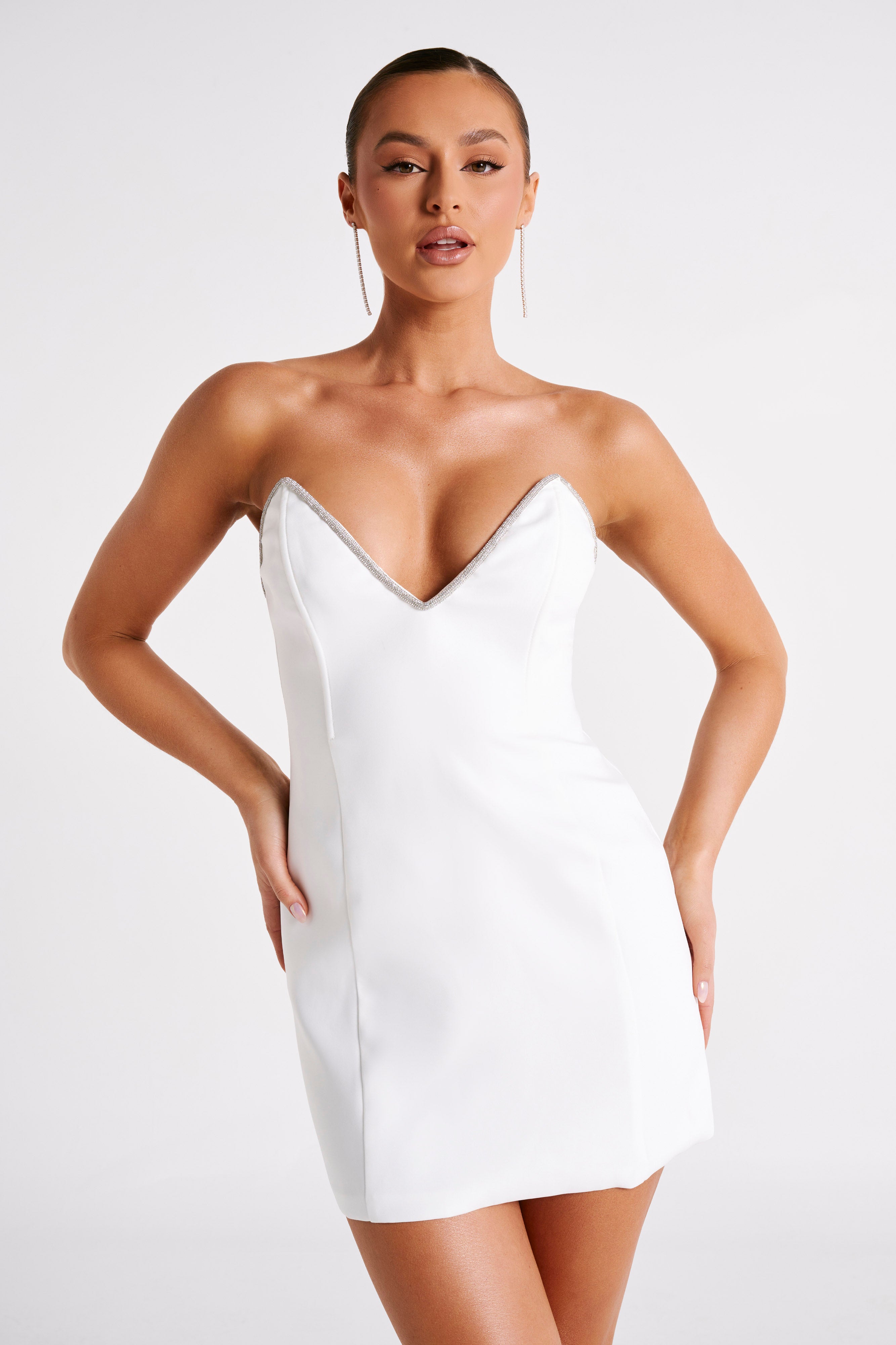 MESHKI Madi Suiting Mini Dress With Diamante Rope - White