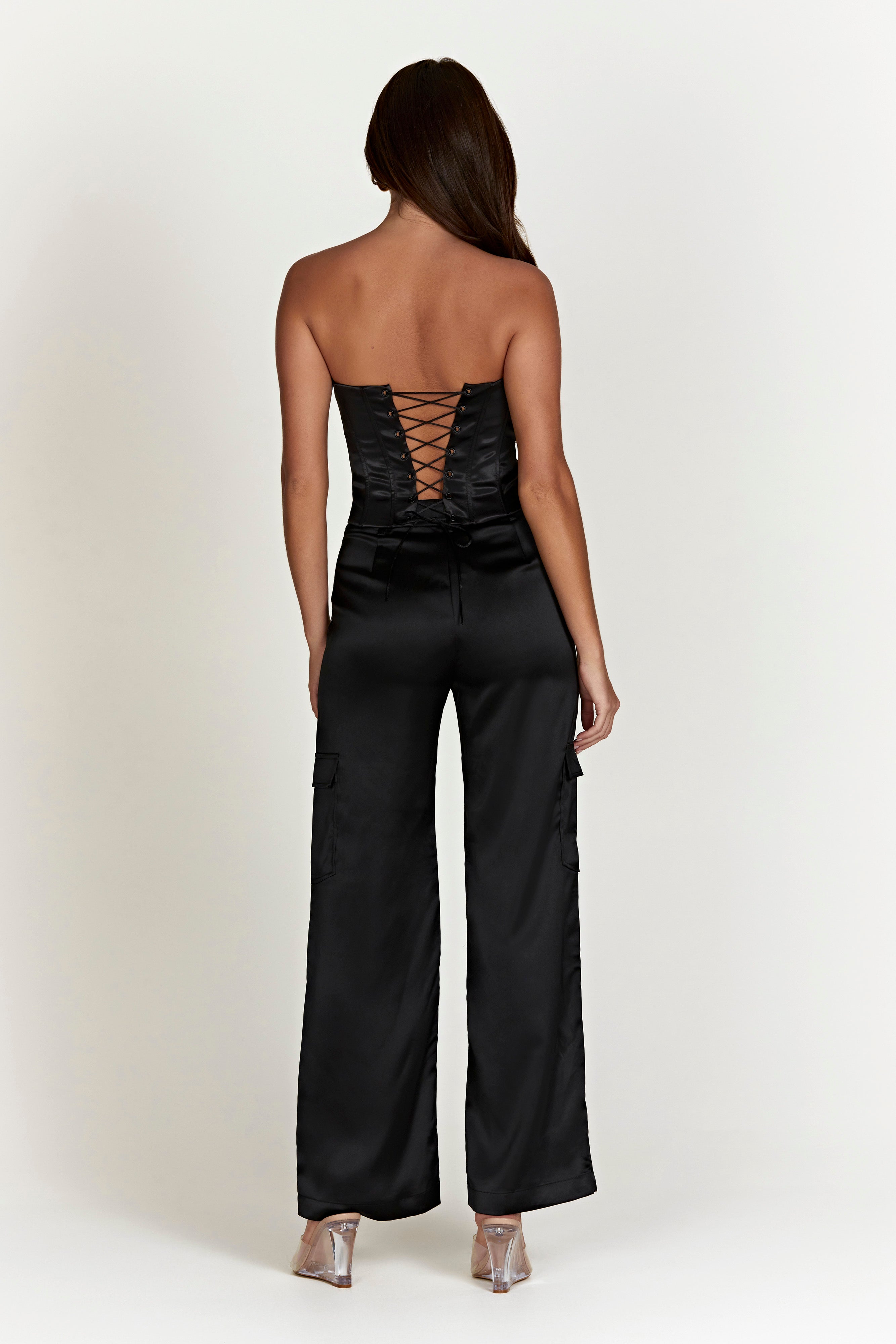 MESHKI Amaya Lace Up Corset Top - Black