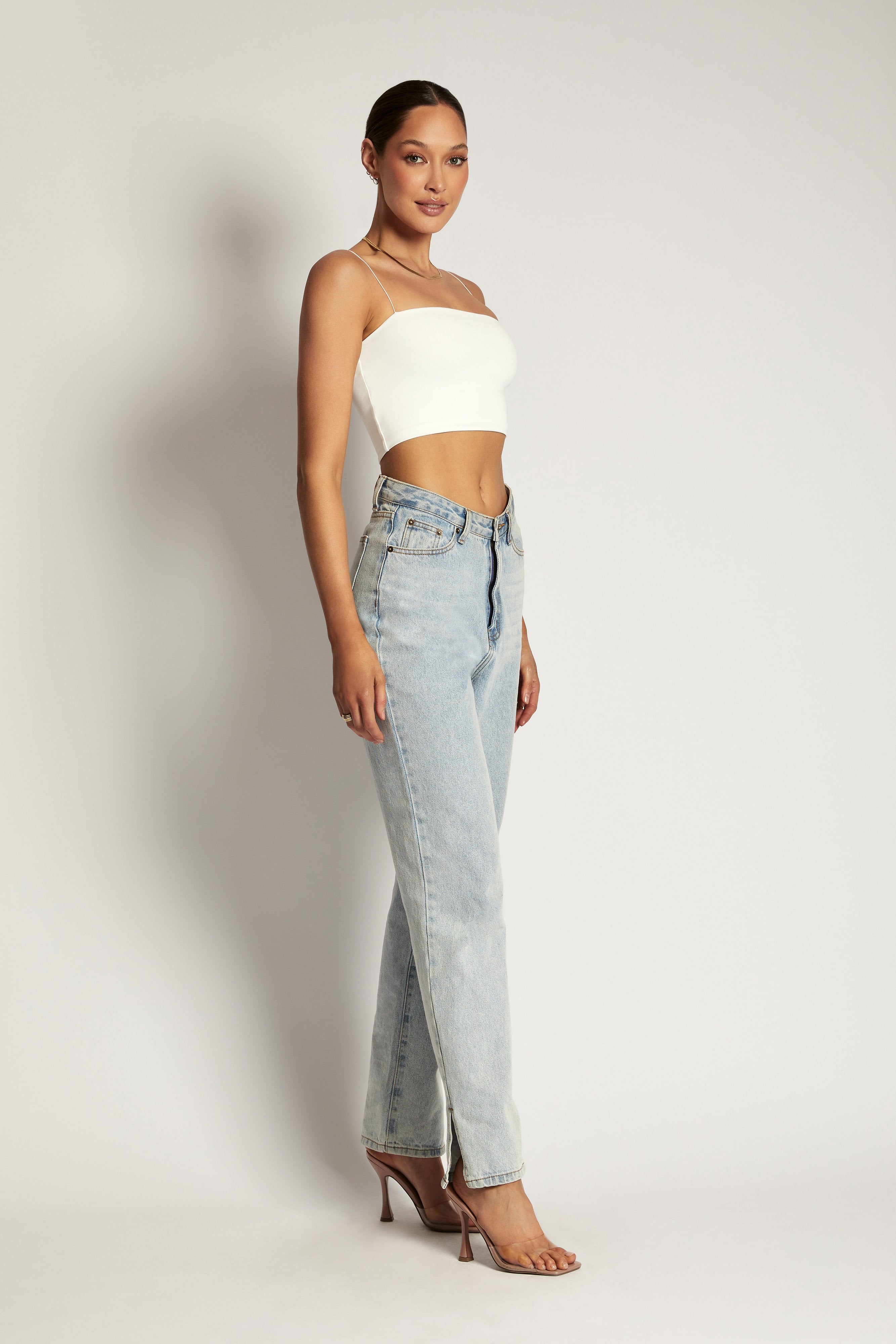 MESHKI Yvonne Cami Crop Top - White