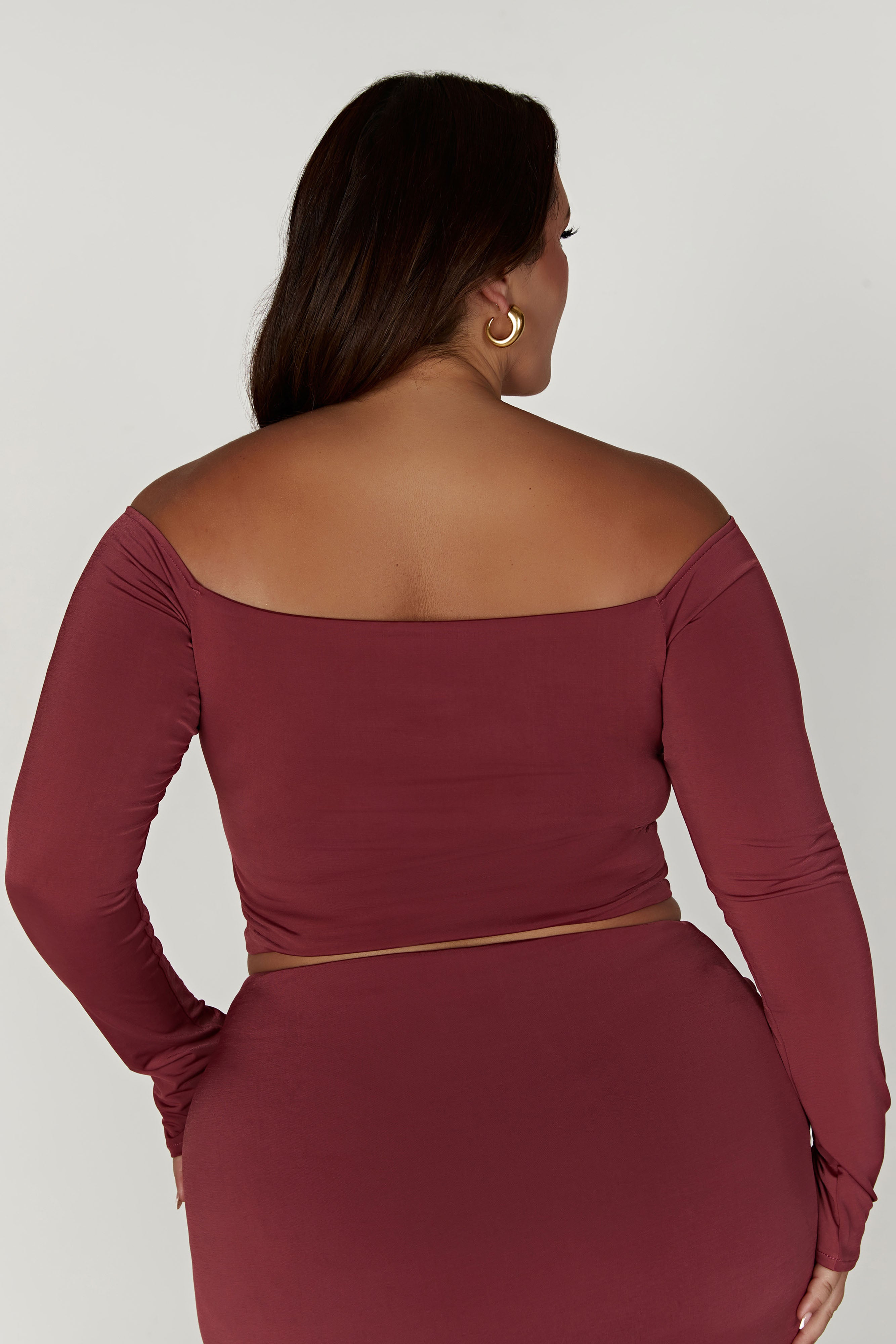 MESHKI Ceri Off Shoulder Long Sleeve Top - Wine