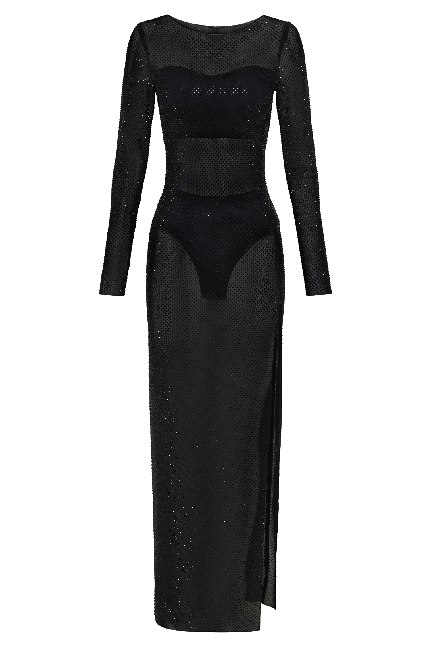 MESHKI Sevanna Diamante Long Sleeve Maxi Dress - Black