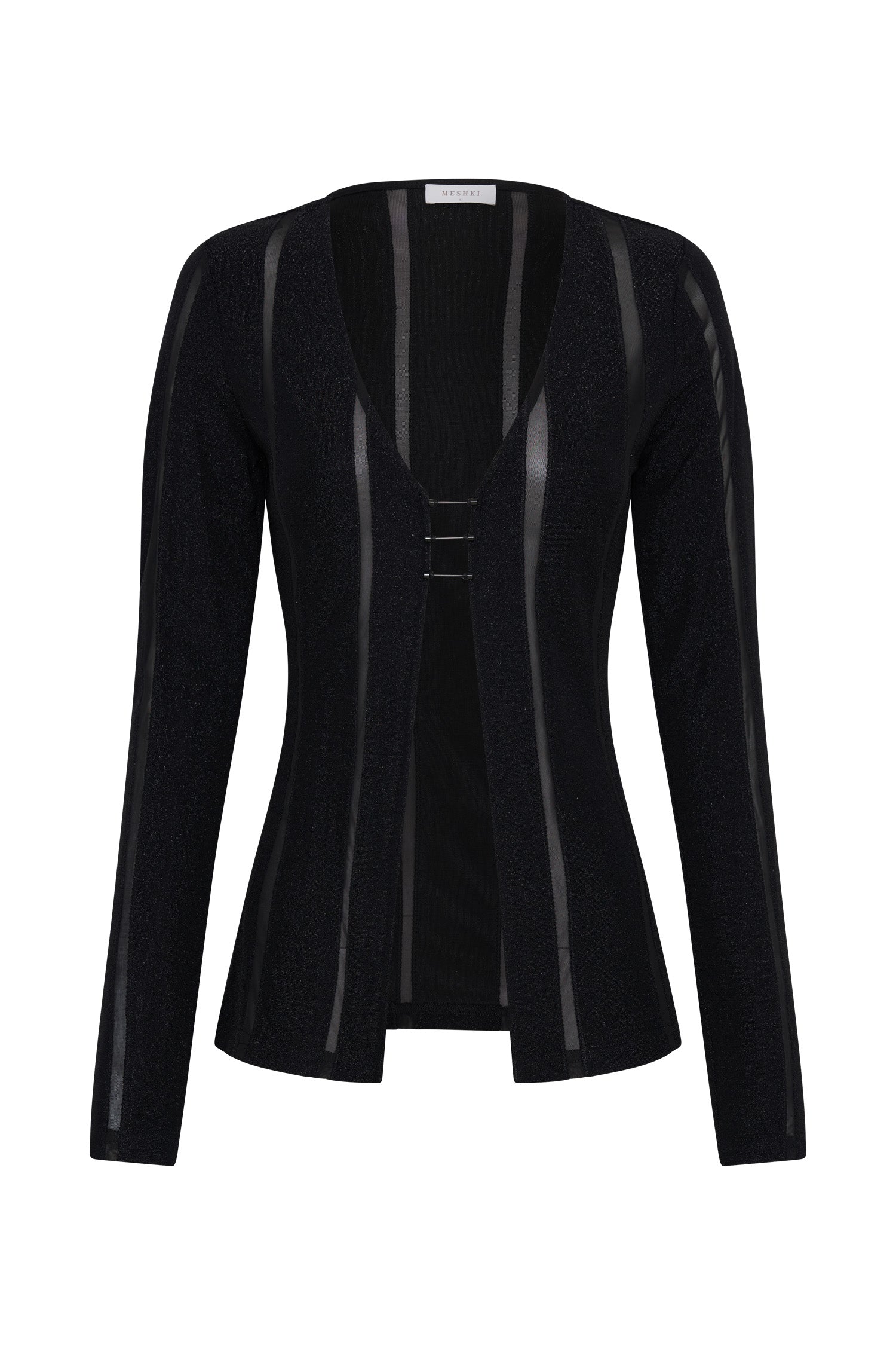 MESHKI Lourdes Panelled Long Sleeve Cardigan - Black