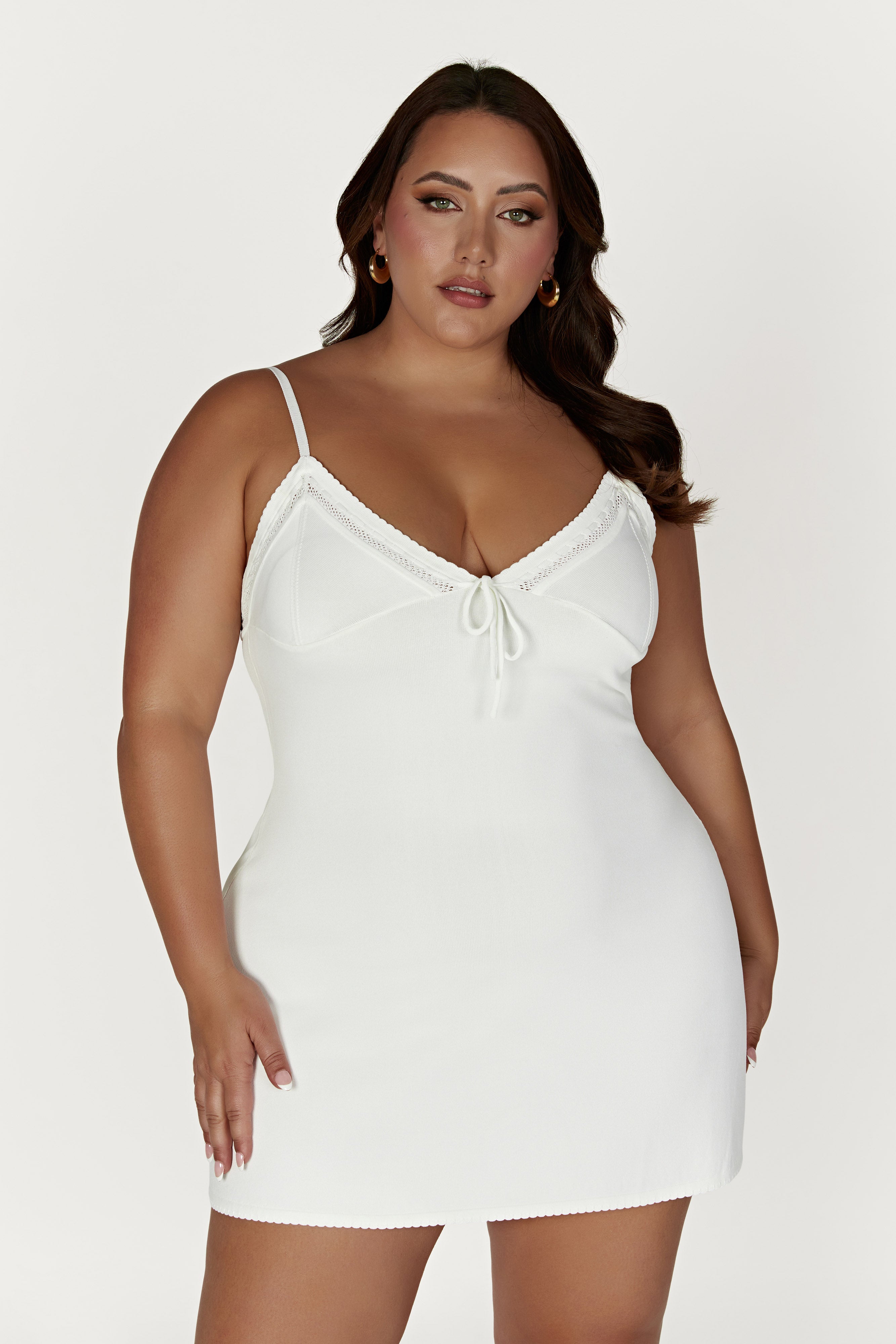 MESHKI Ellis Pointelle Knit Mini Dress - White