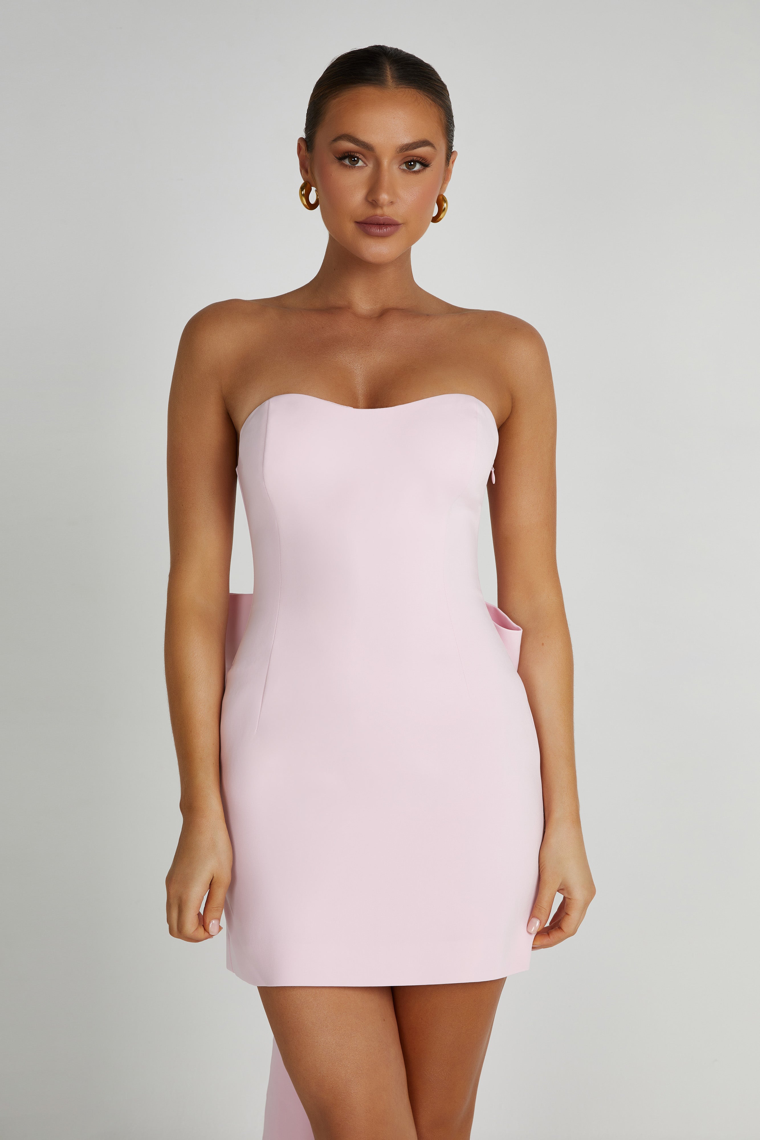 MESHKI Meredith Strapless Bow Mini Dress - Blush Pink