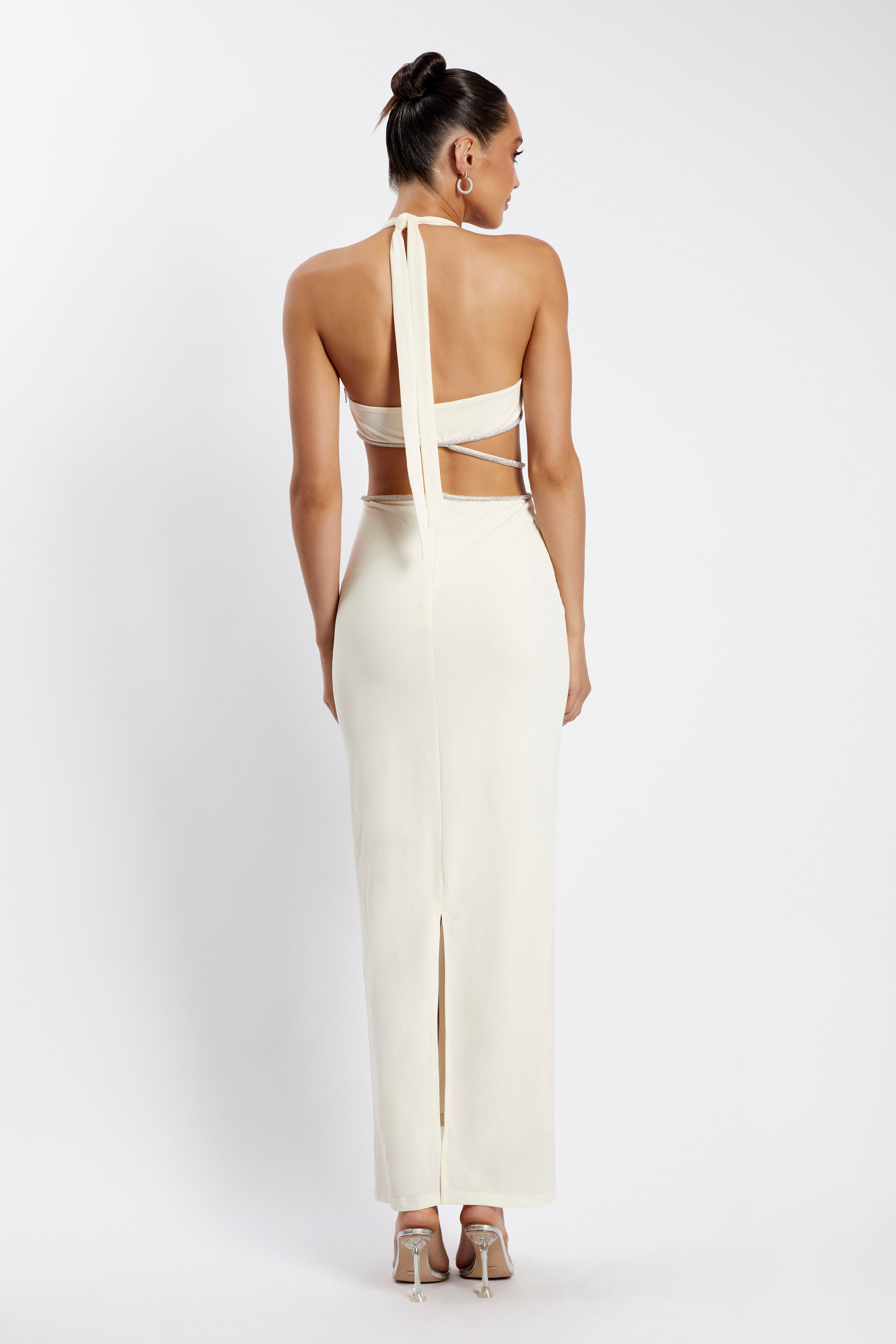 MESHKI Nicha Diamante Cut Out Maxi Dress - Bone
