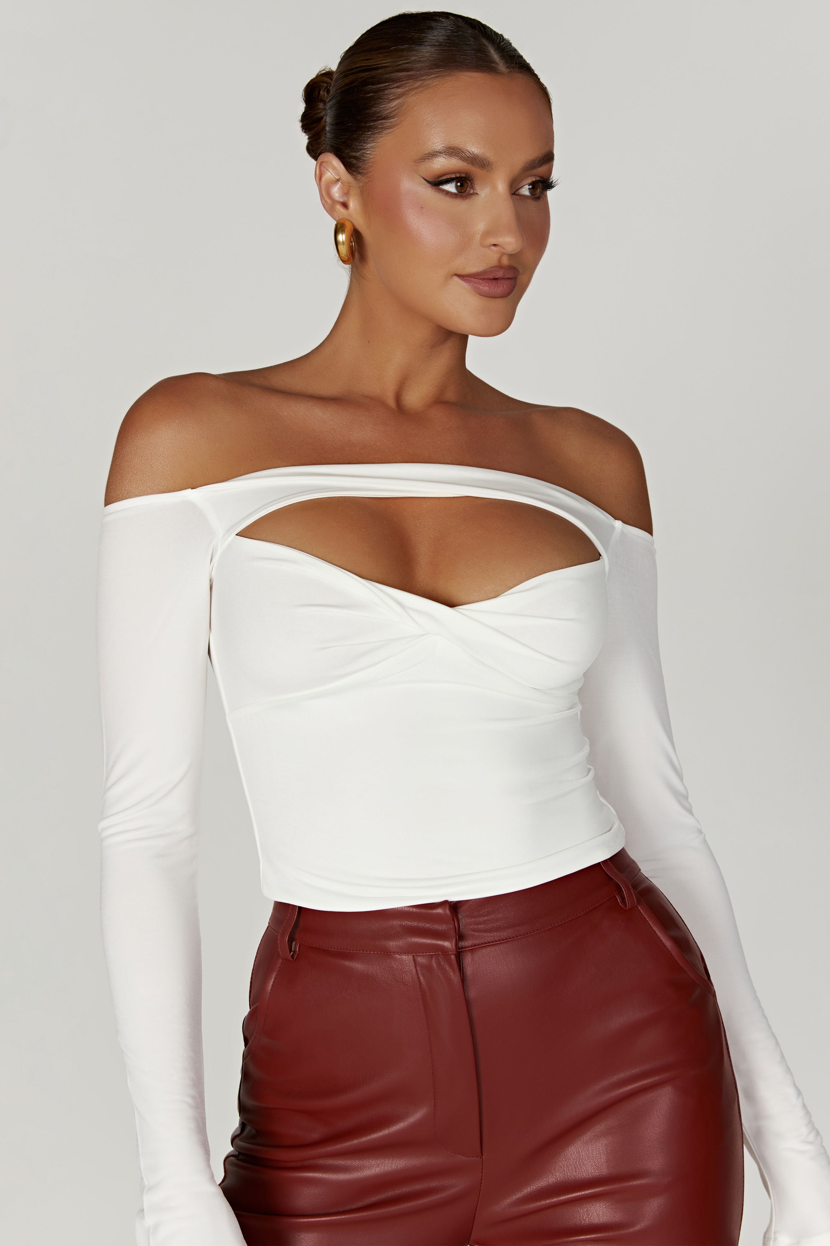 MESHKI Ceri Off Shoulder Long Sleeve Top - White