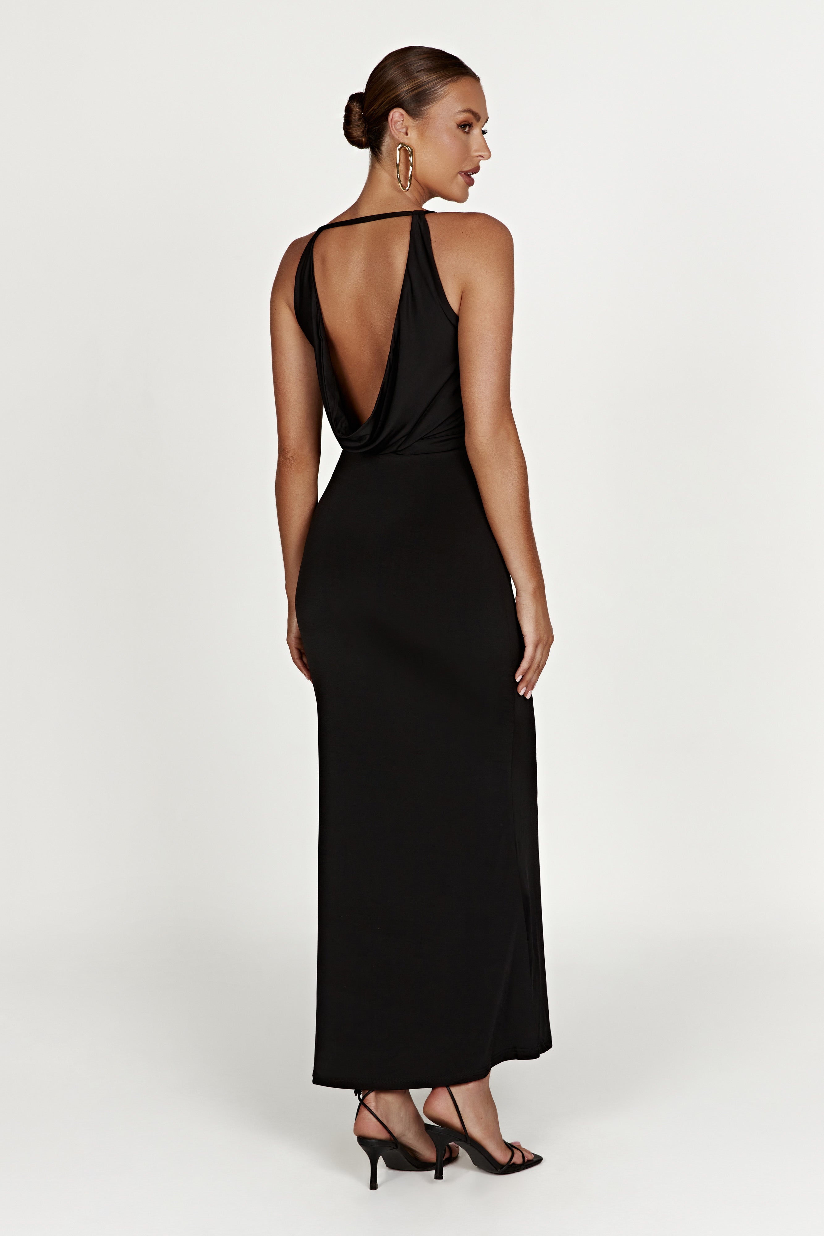 Dorit Slinky Backless Maxi Dress - Black - myromanceshops