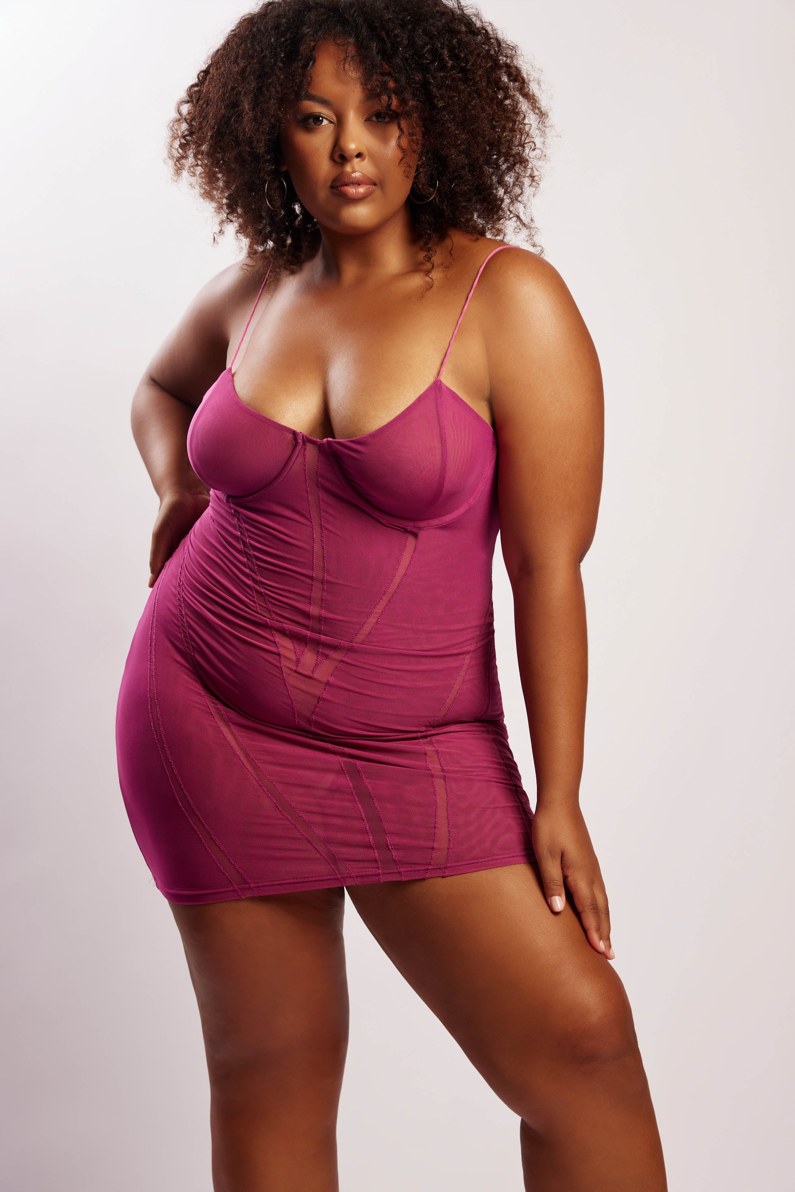 MESHKI Mapel Panelled Mesh Mini Dress - Violet