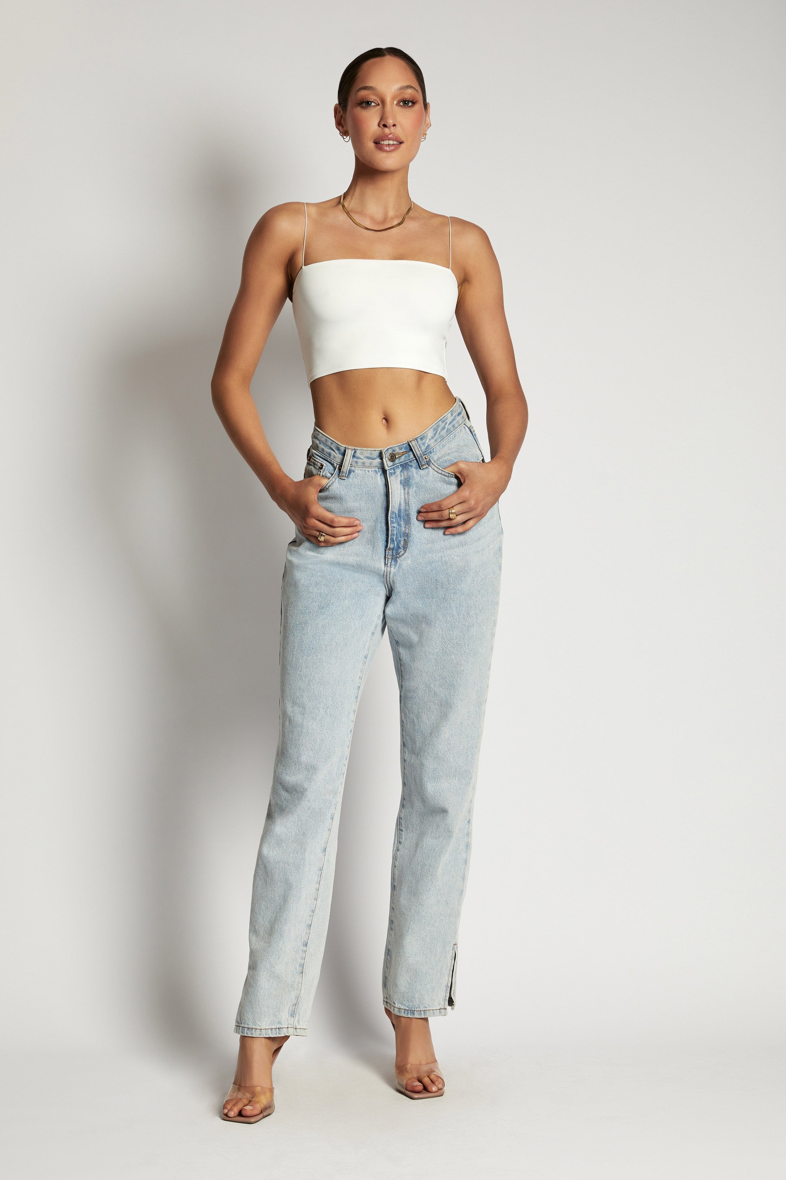 MESHKI Yvonne Cami Crop Top - White