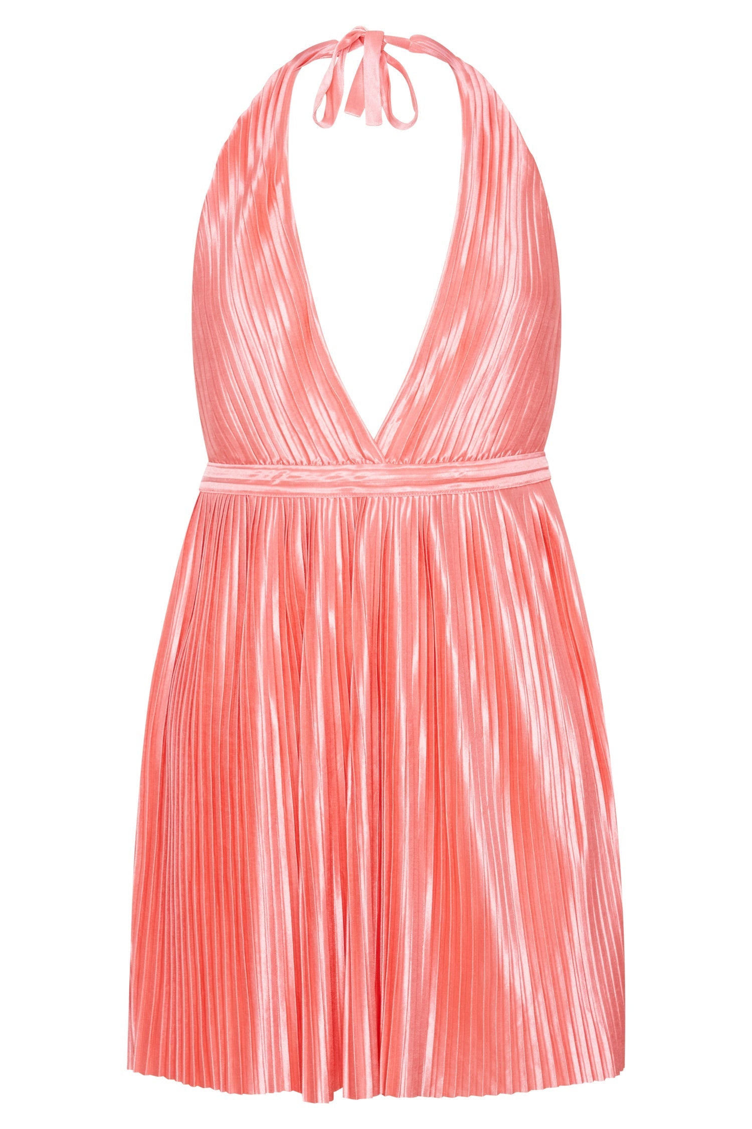 MESHKI Darya Pleated Mini Halter Dress - Rosewater