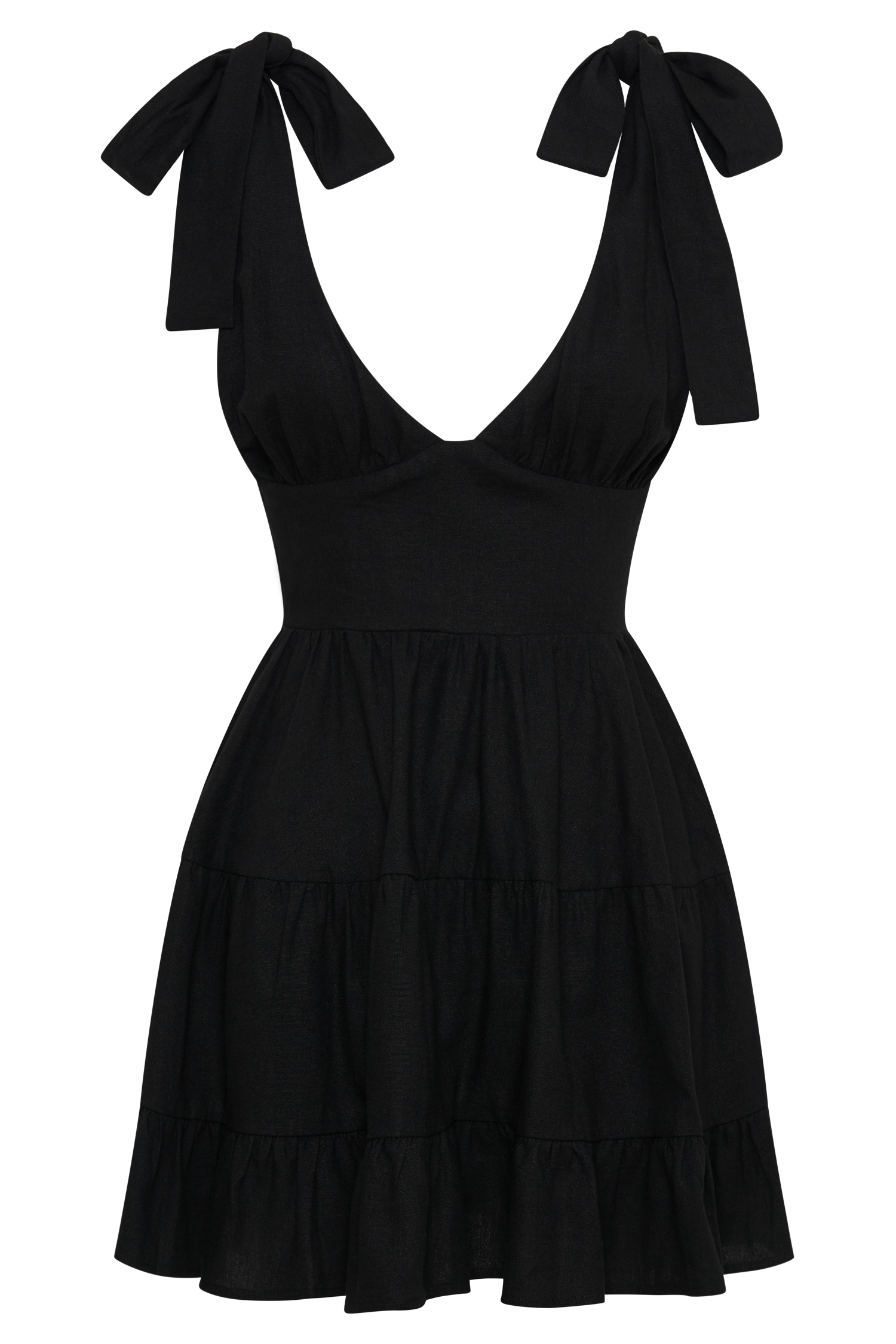 MESHKI Aurelia Linen Mini Dress - Black