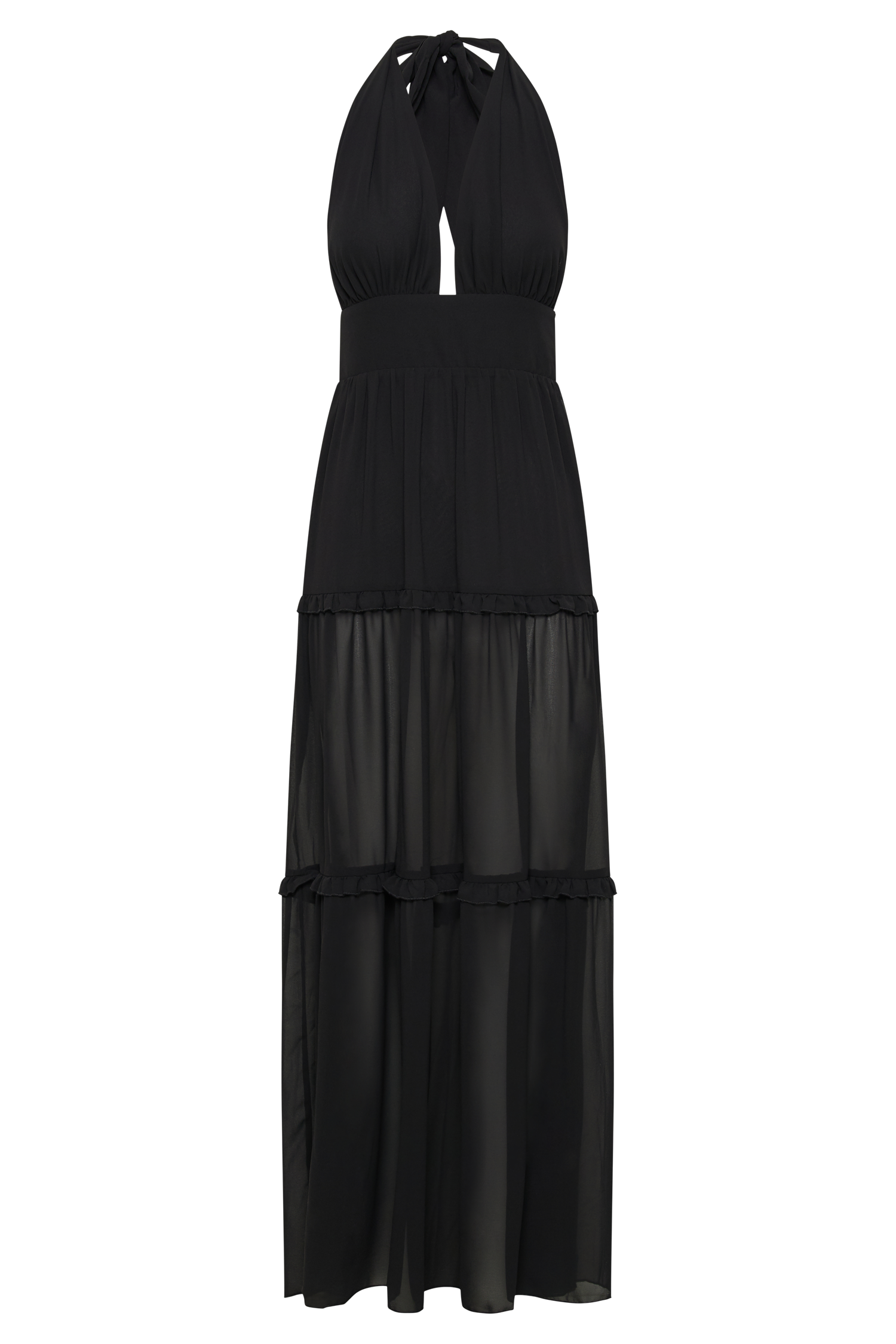 MESHKI Marianna Tiered Halter Maxi Dress - Black