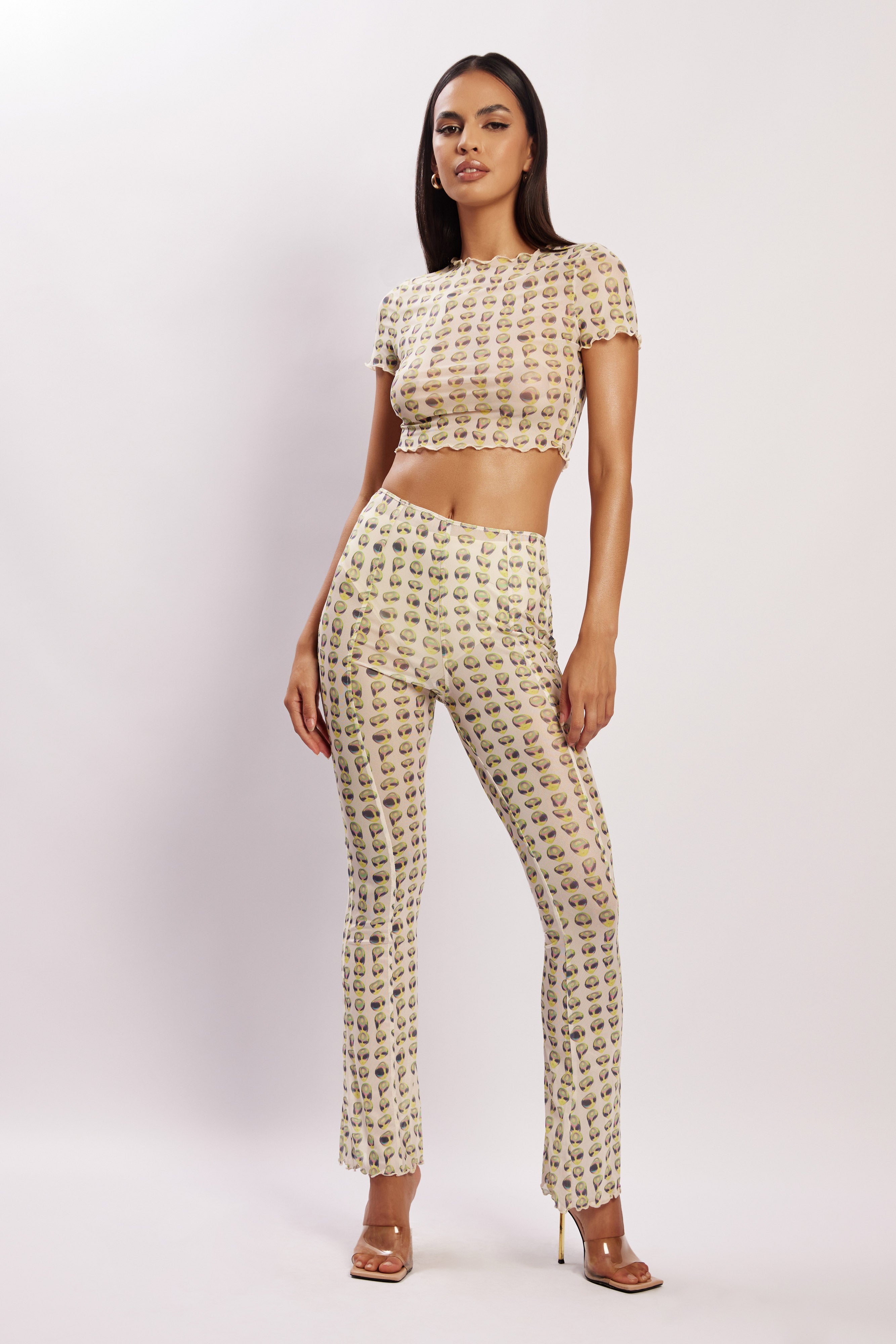 MESHKI Nora Mesh Crop T-Shirt - Alien Print