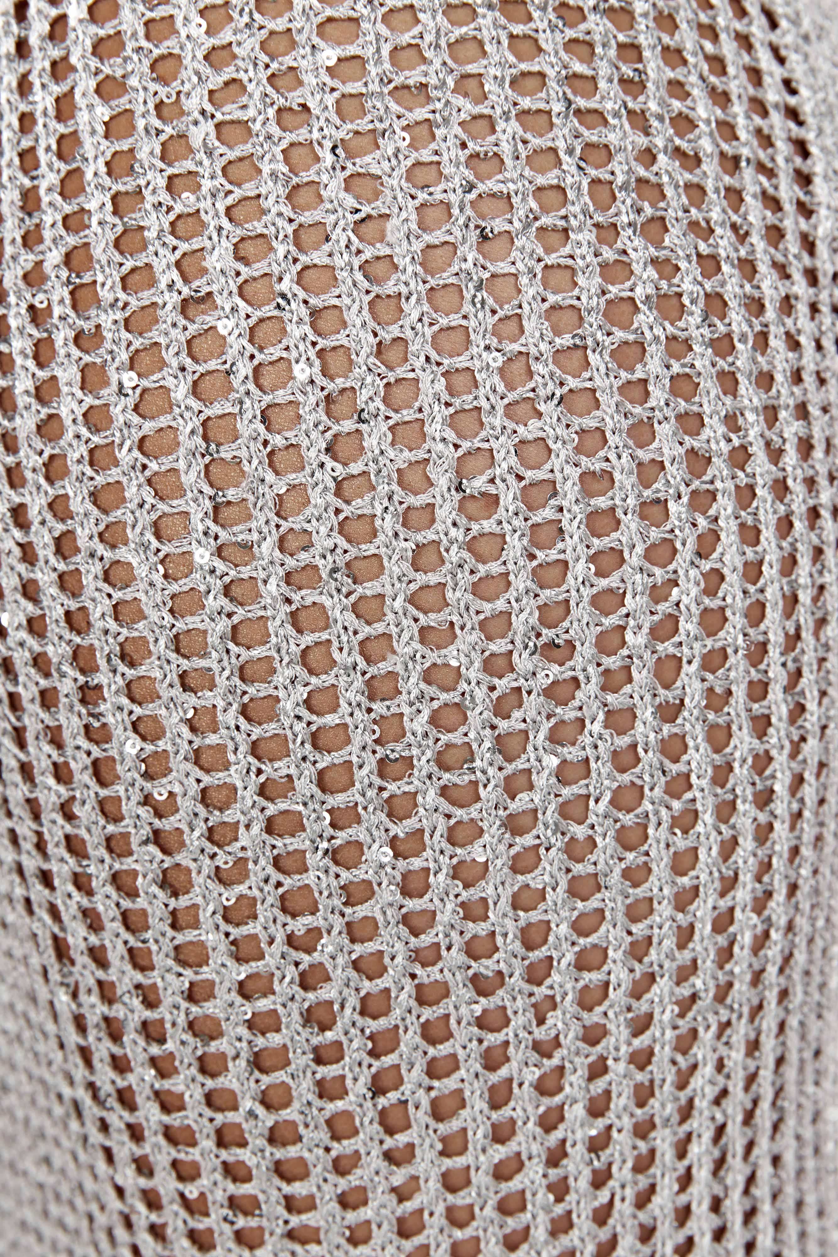 MESHKI Catalina Sequin Crochet Twist Top - Silver