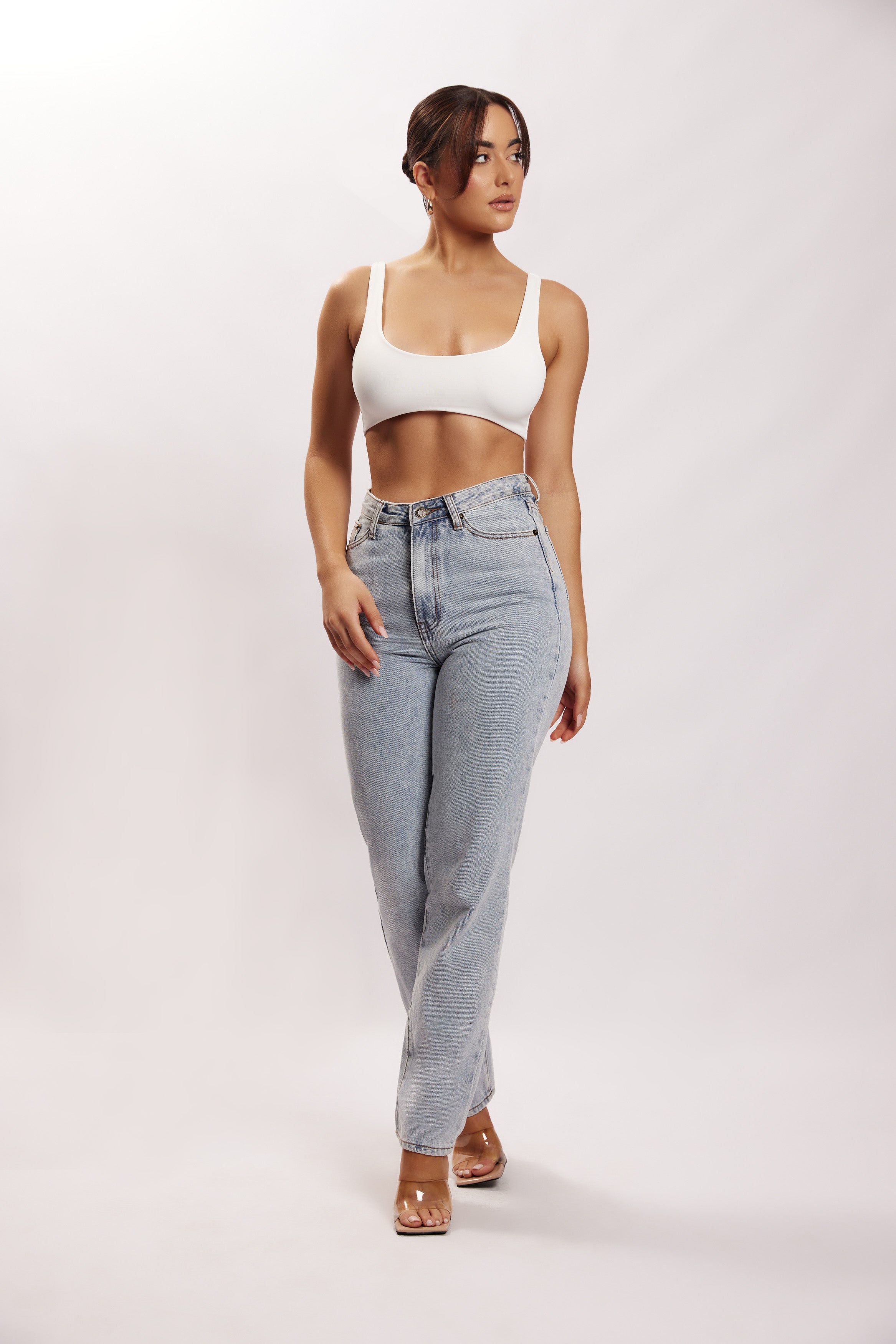 MESHKI Jemma Scoop Neck Super Crop Top - White