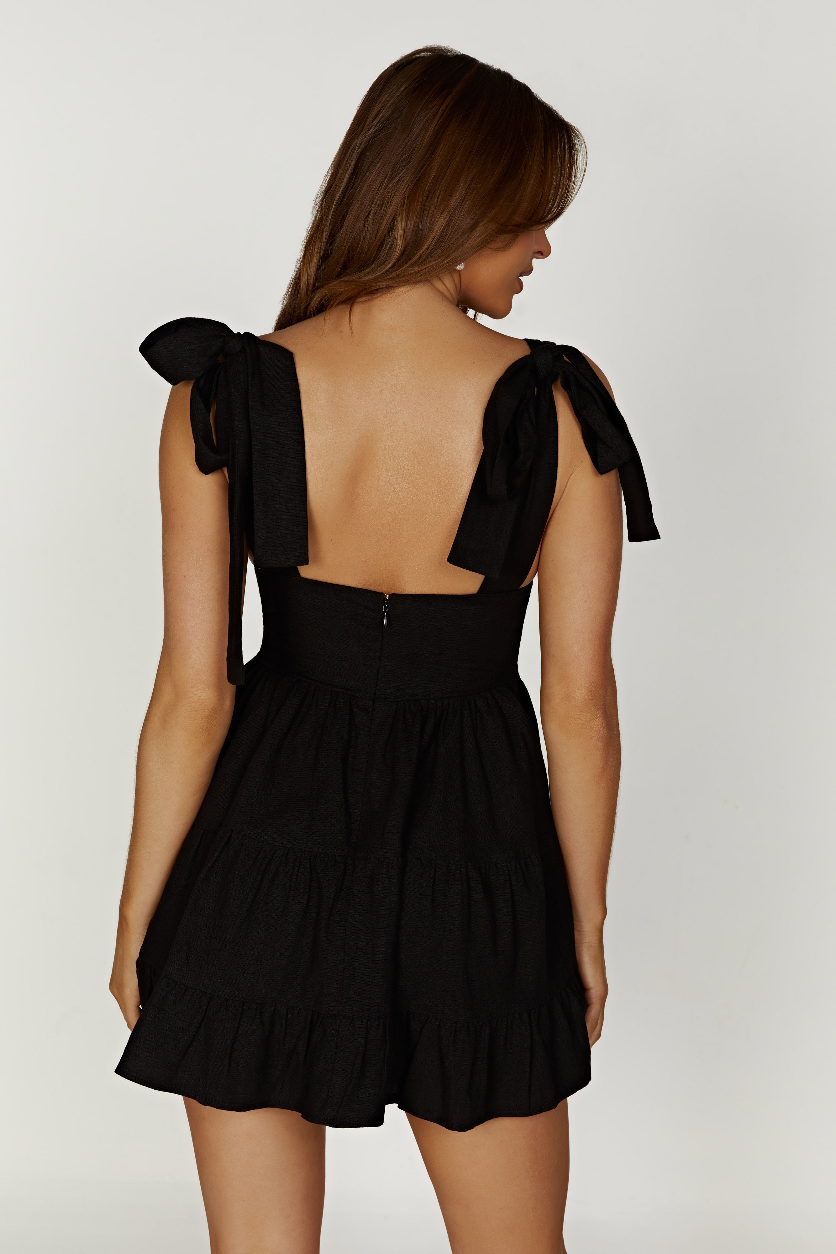 MESHKI Aurelia Linen Mini Dress - Black