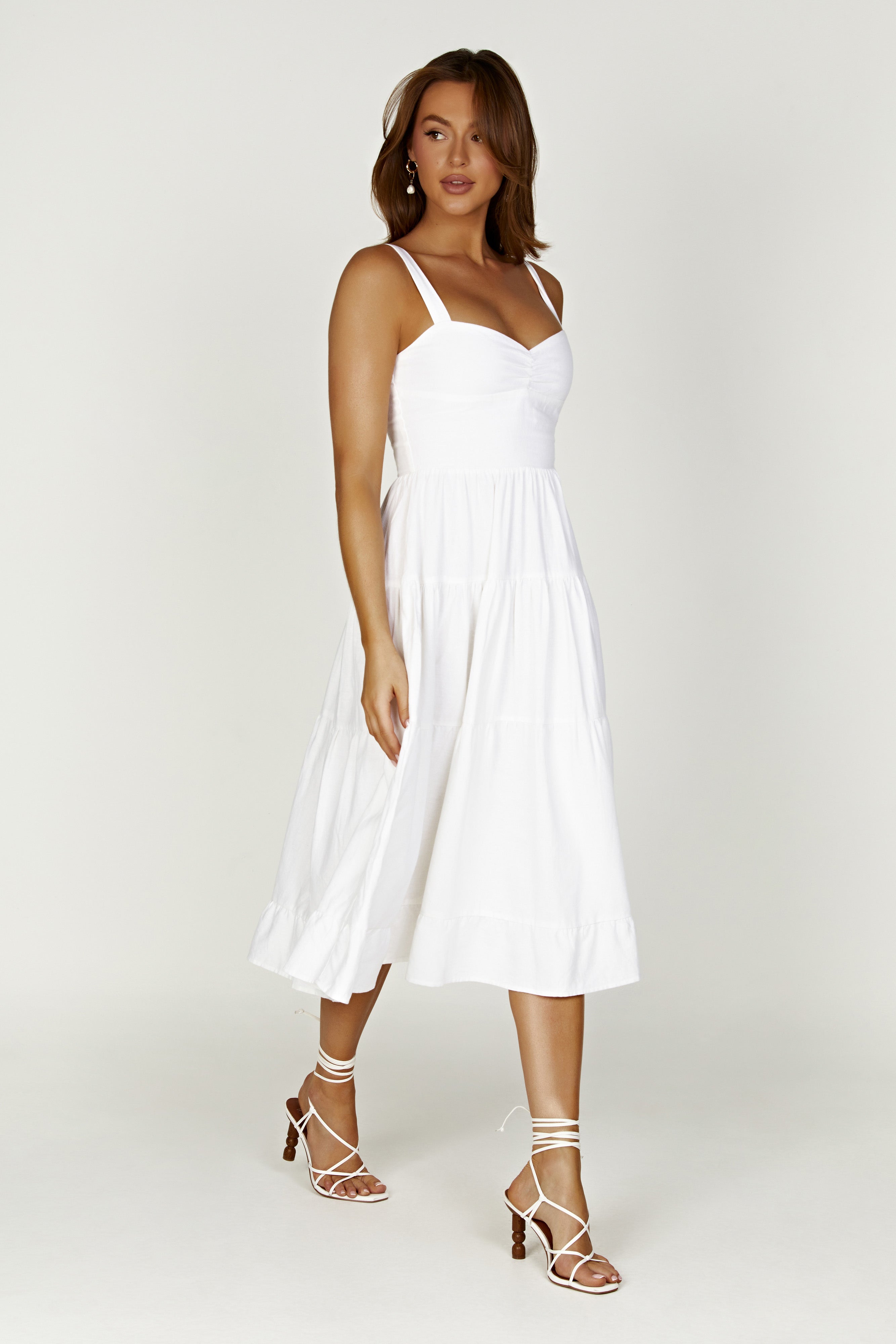 MESHKI Adriana Linen Midi Dress - White