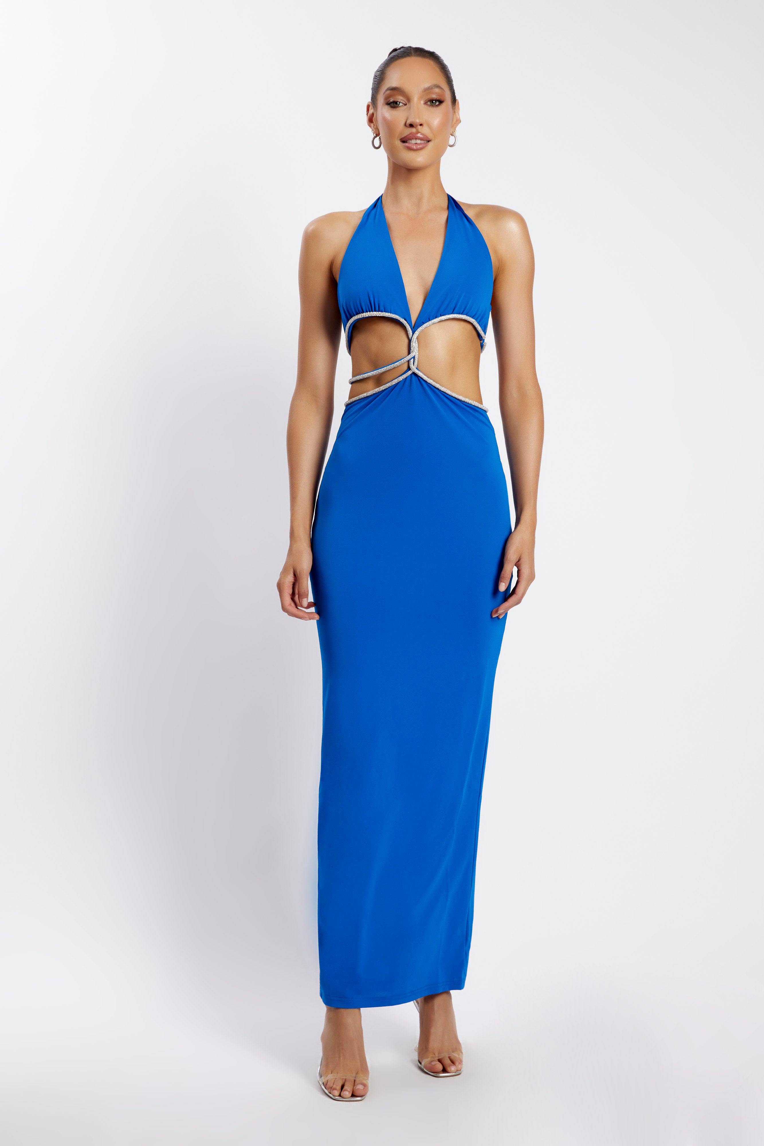 MESHKI Nicha Diamante Cut Out Maxi Dress - Cobalt Blue