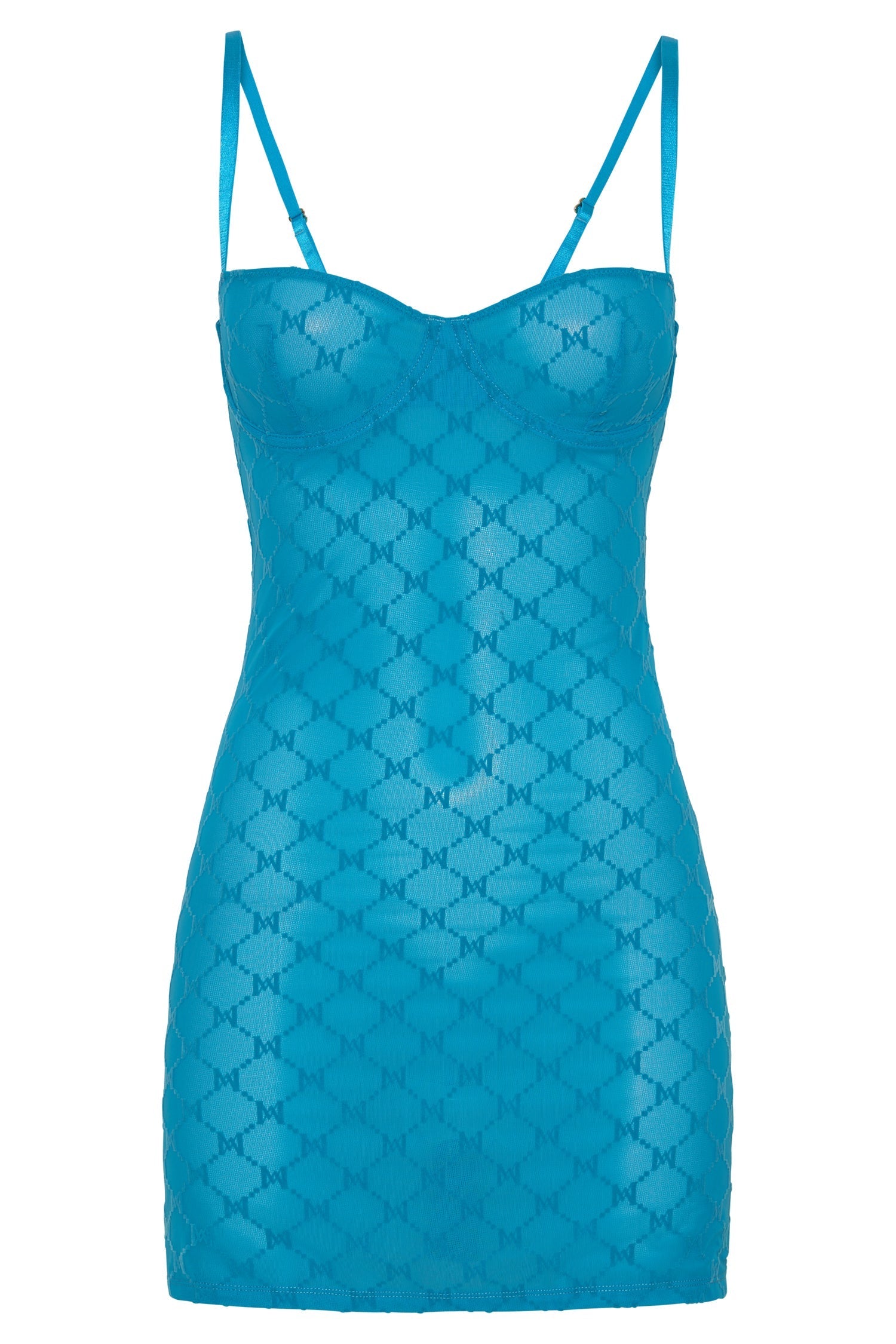 MESHKI Cherie Mesh Monogram Mini Dress - Aquamarine