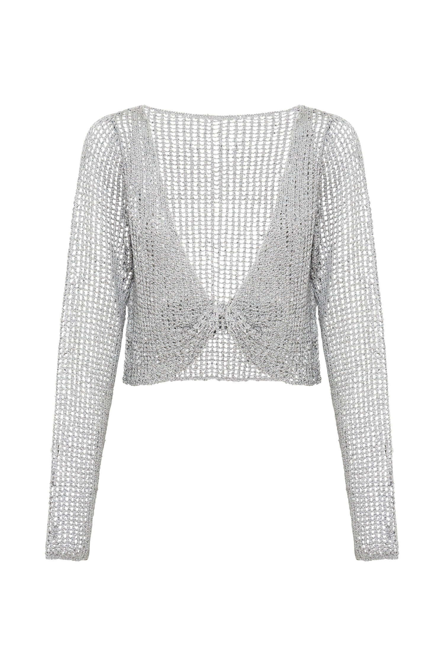 MESHKI Catalina Sequin Crochet Twist Top - Silver