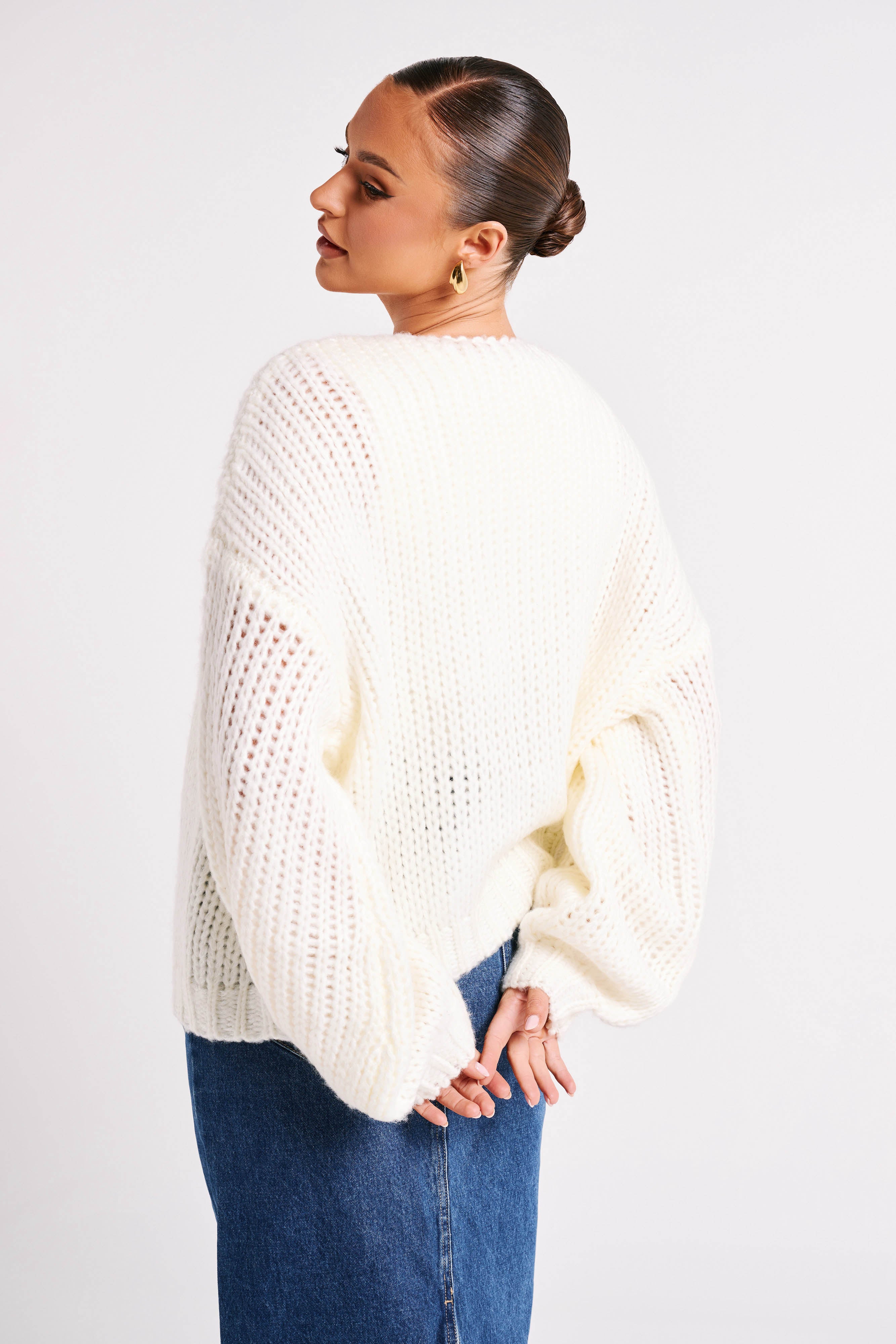 Irina Chunky Knit Cardigan - Ivory - myromanceshop