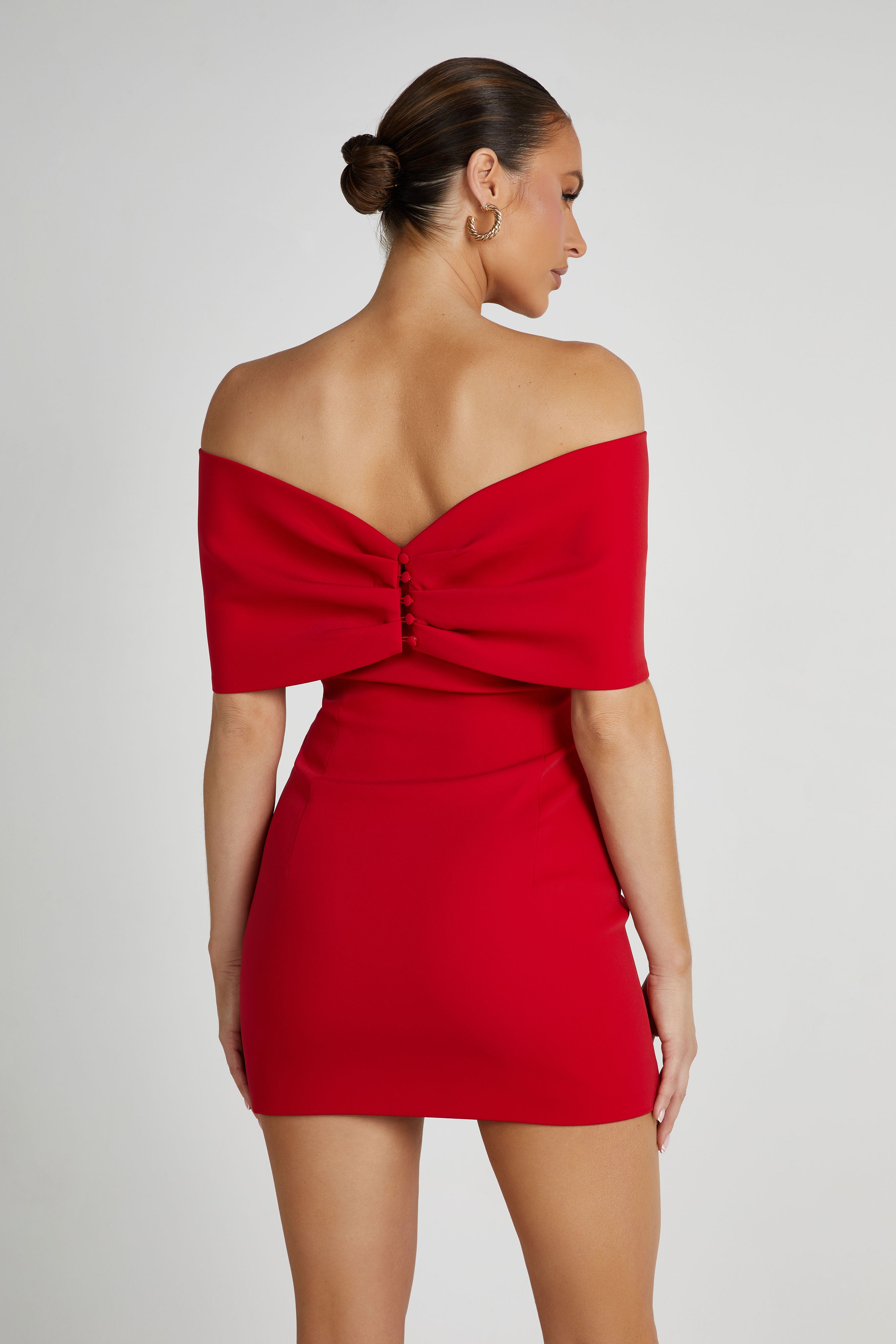 MESHKI Gwyneth Off Shoulder Bow Mini Dress - Red