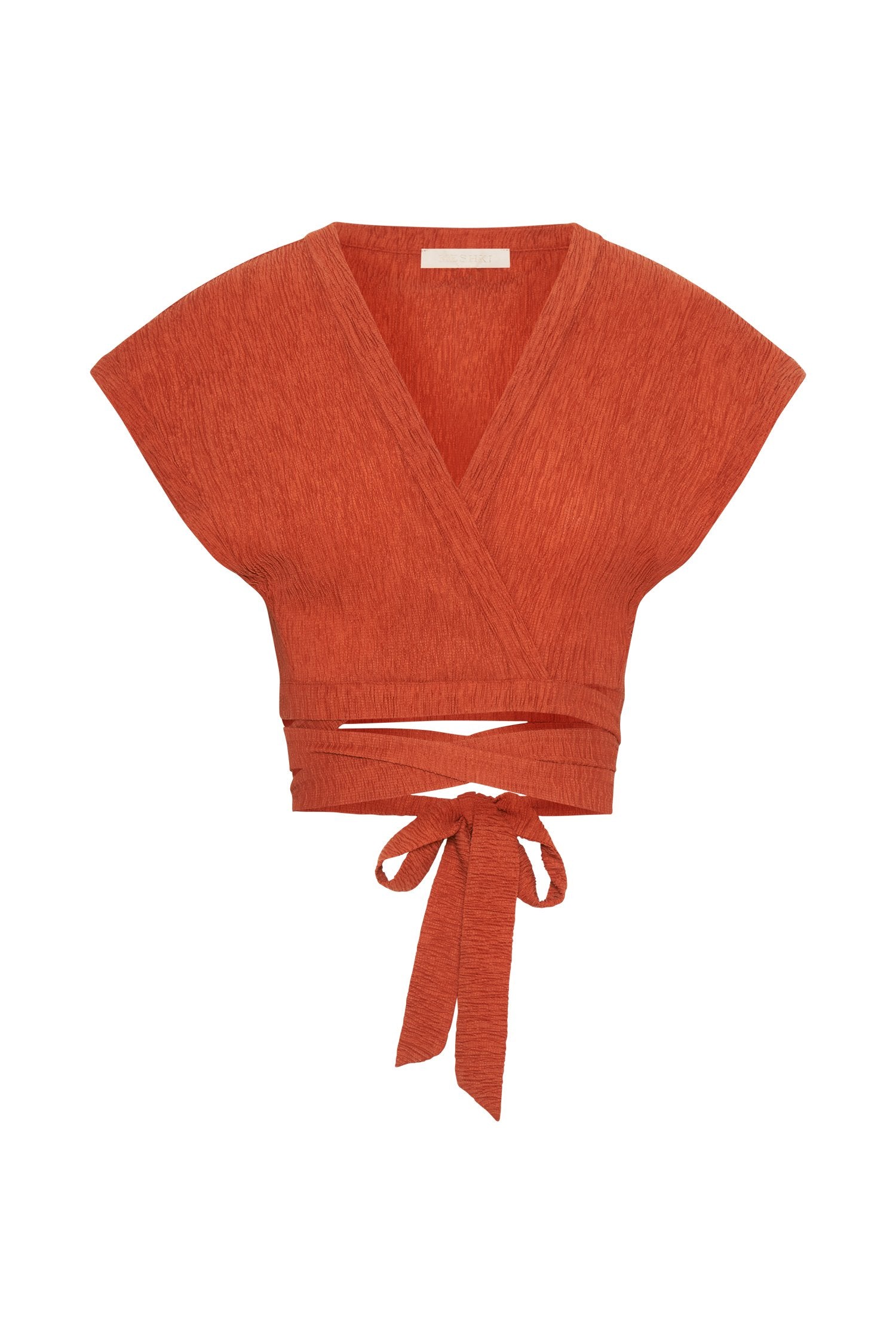 MESHKI Rosa Crinkle Satin Crop Top - Burnt Orange