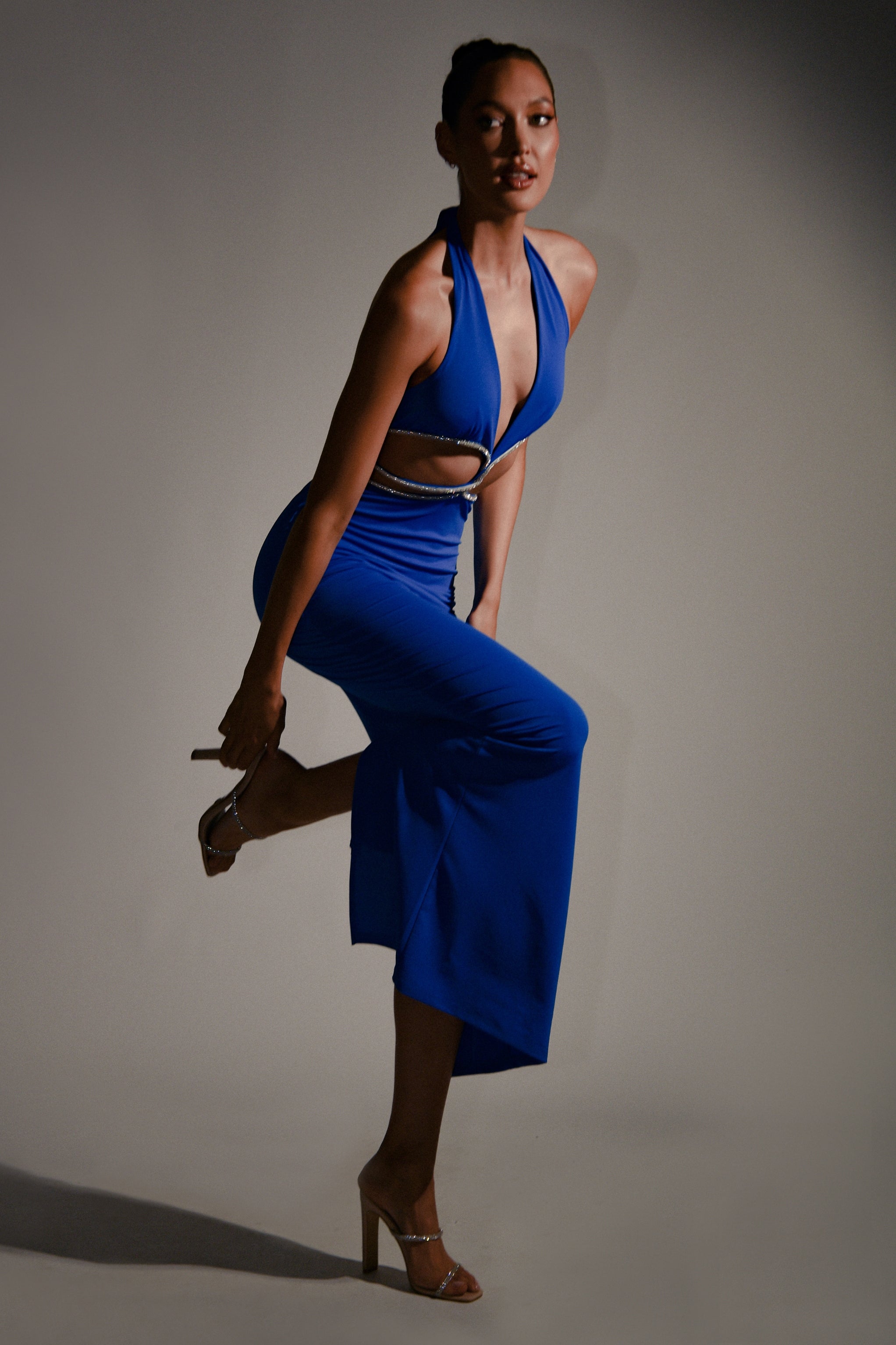 MESHKI Nicha Diamante Cut Out Maxi Dress - Cobalt Blue