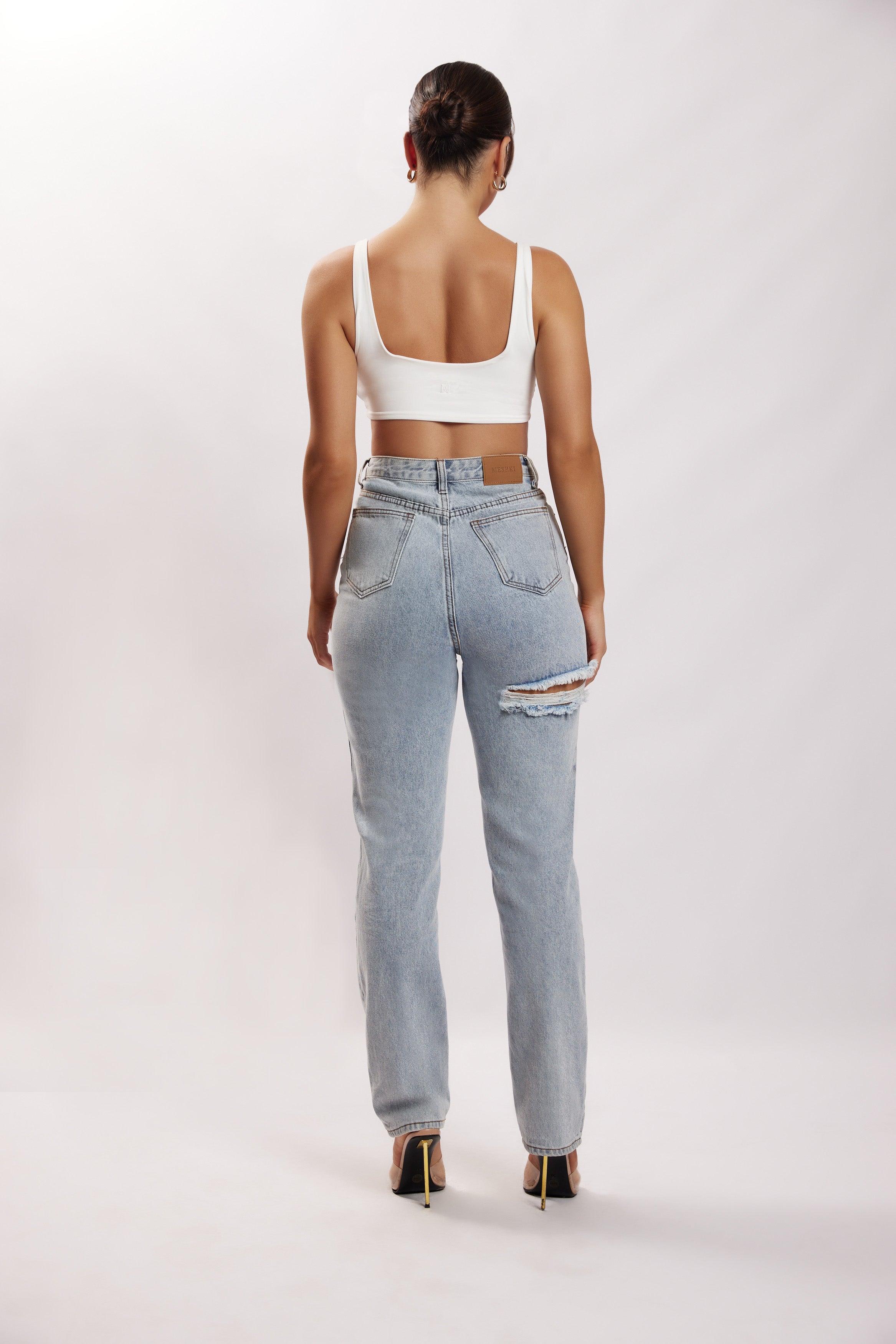 MESHKI Jemma Scoop Neck Super Crop Top - White