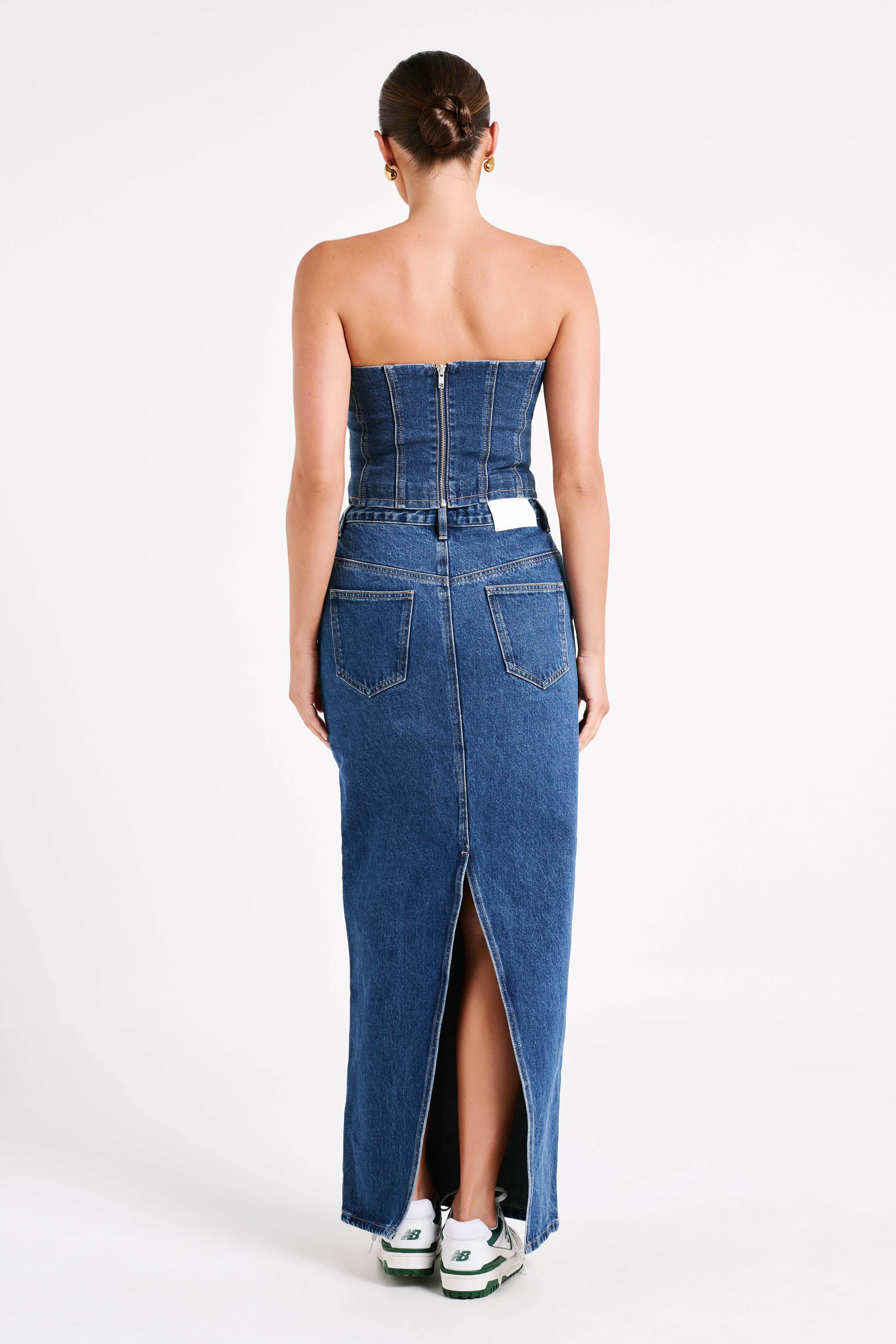 MESHKI Jordana Denim Tube Top - Dark Blue