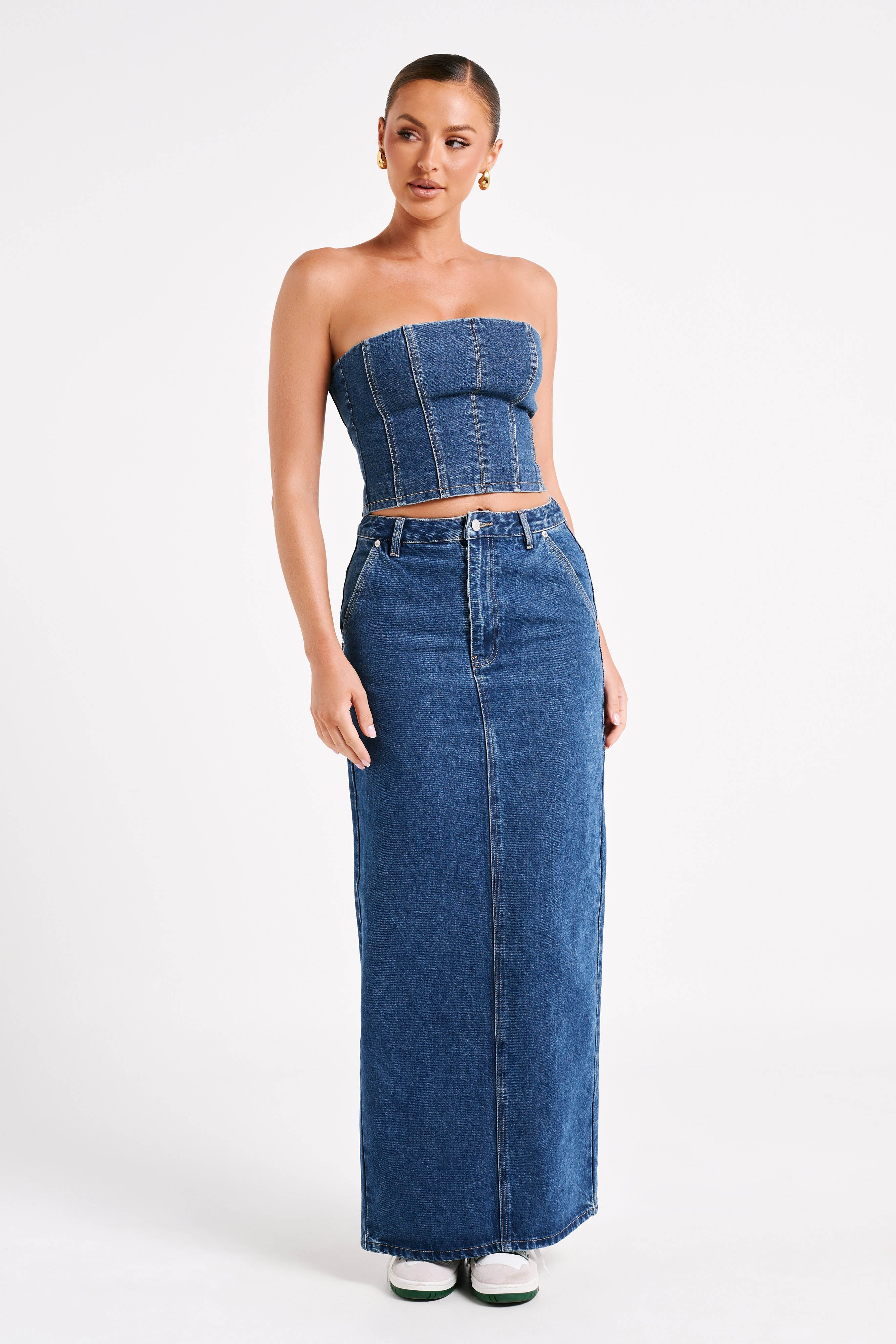MESHKI Jordana Denim Tube Top - Dark Blue