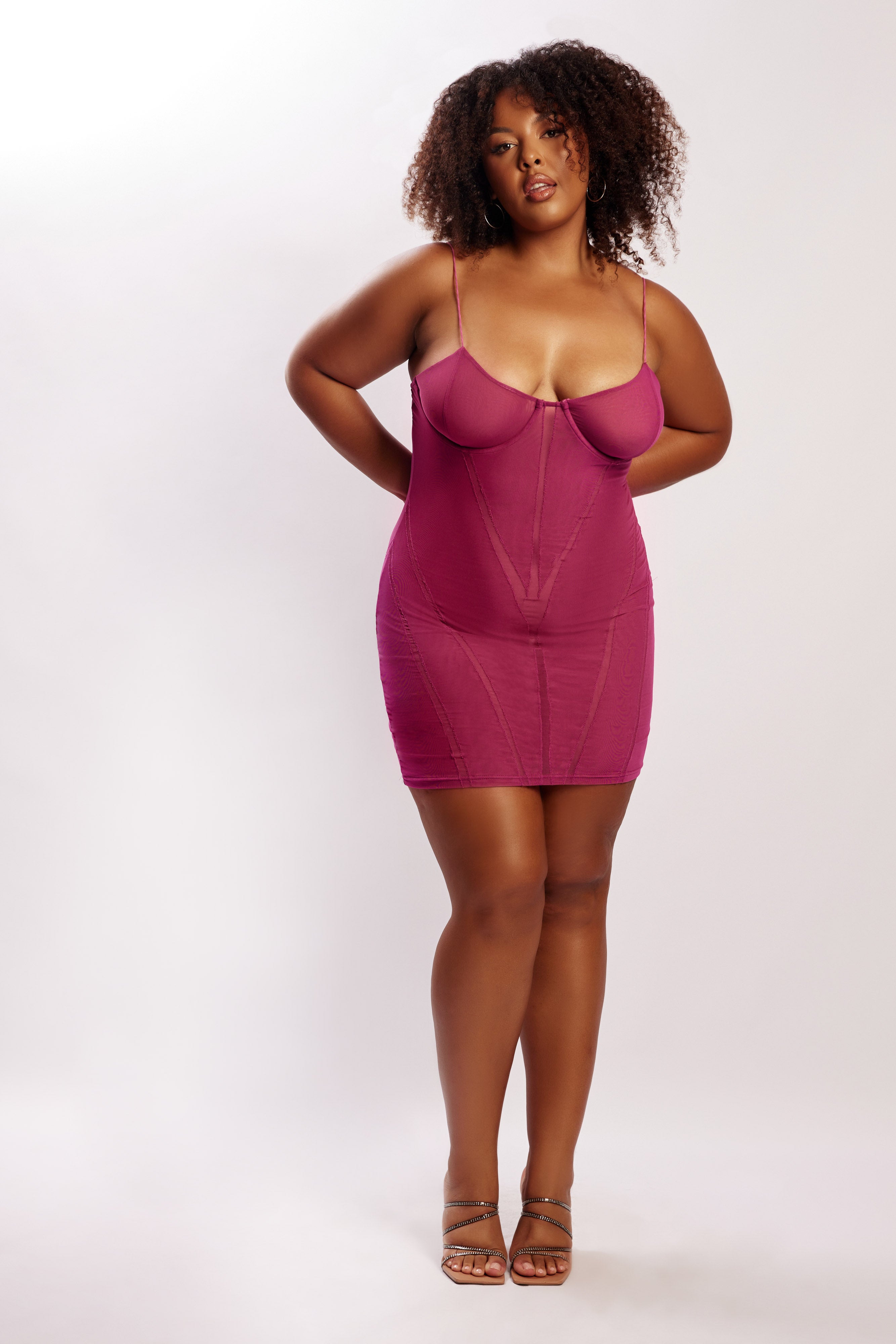 MESHKI Mapel Panelled Mesh Mini Dress - Violet
